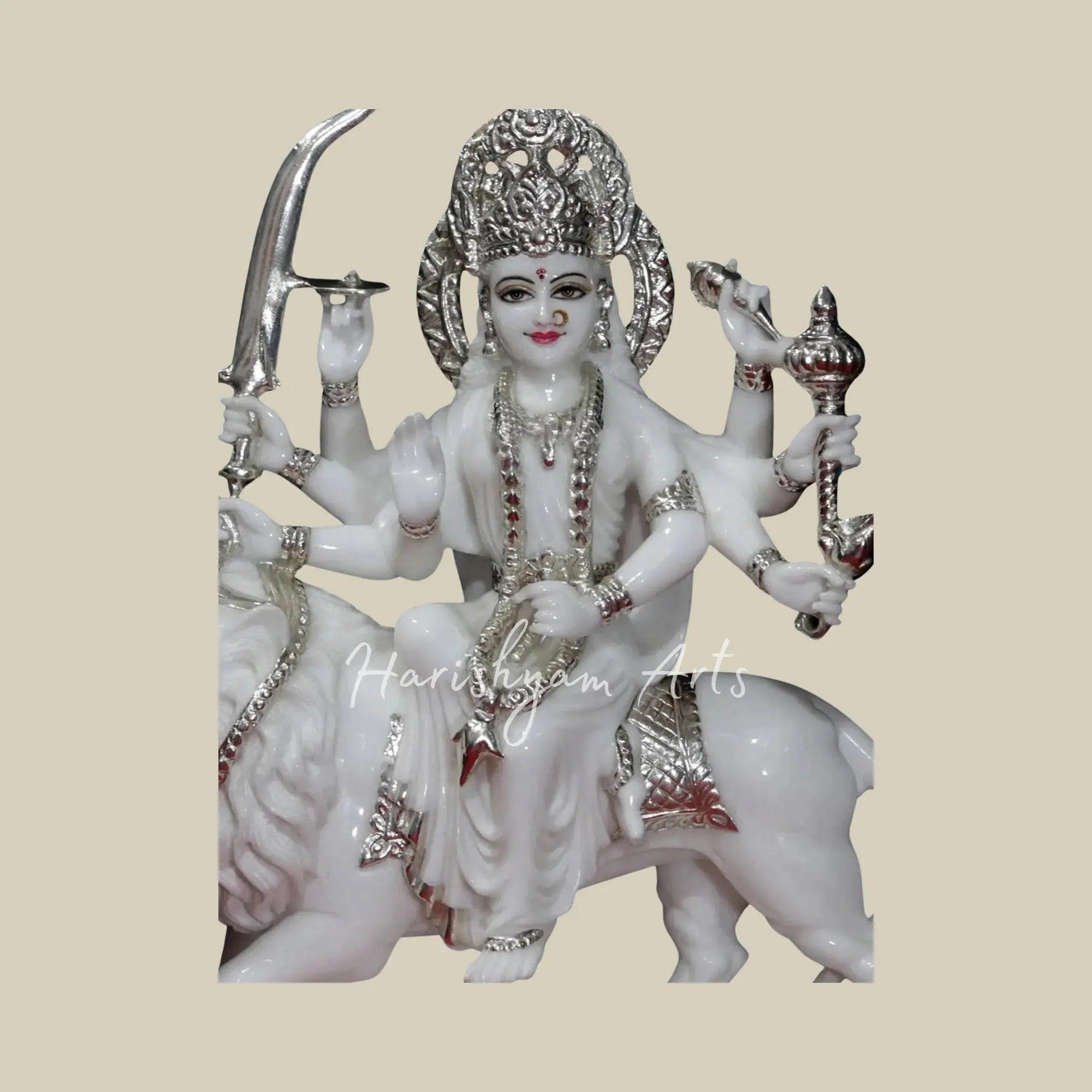24" Goddess Durga Statue with Silver Work