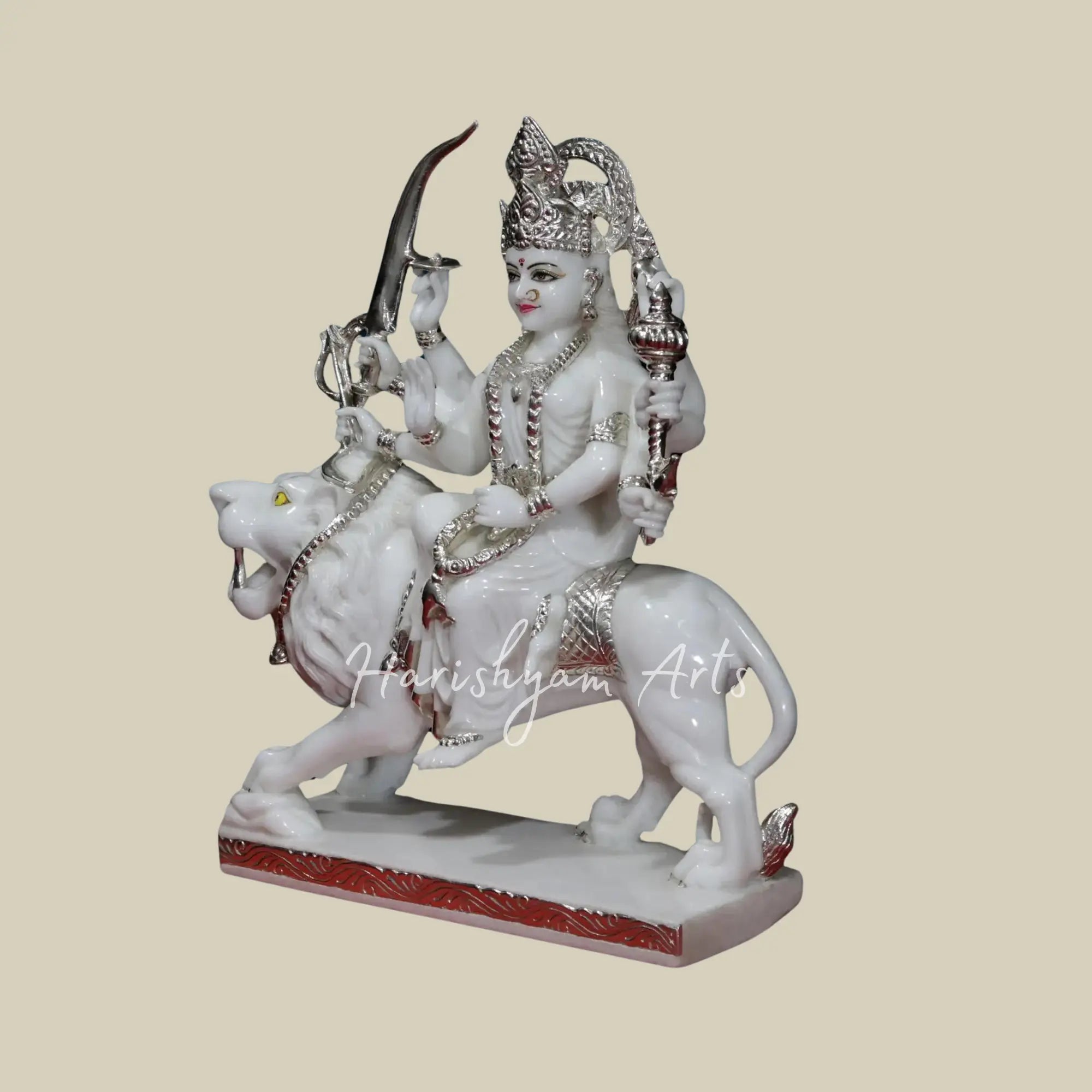 24" Goddess Durga Statue with Silver Work