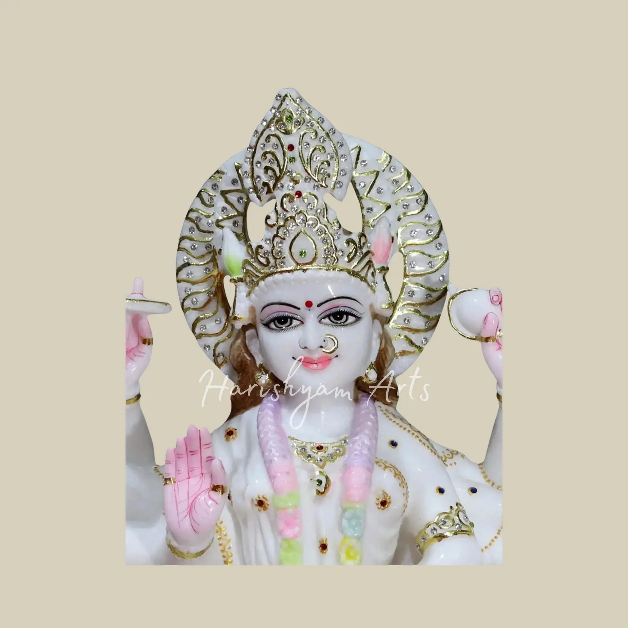 24" Marble Durga Mata Statue with Gold Leafing Work