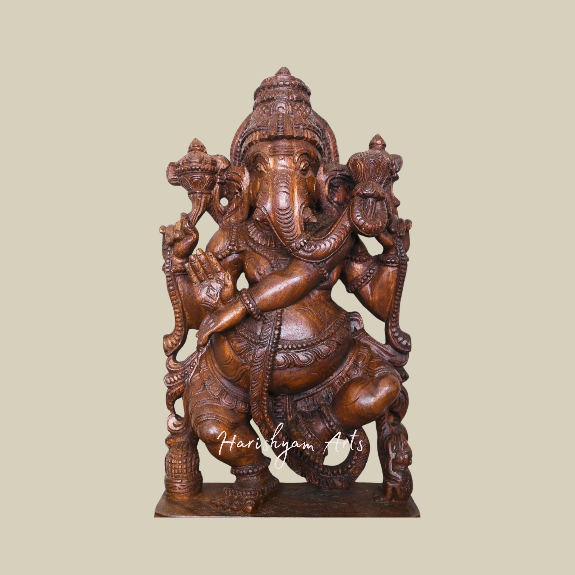 25" Antique-Style Carved Ganesha Idol in Wood1