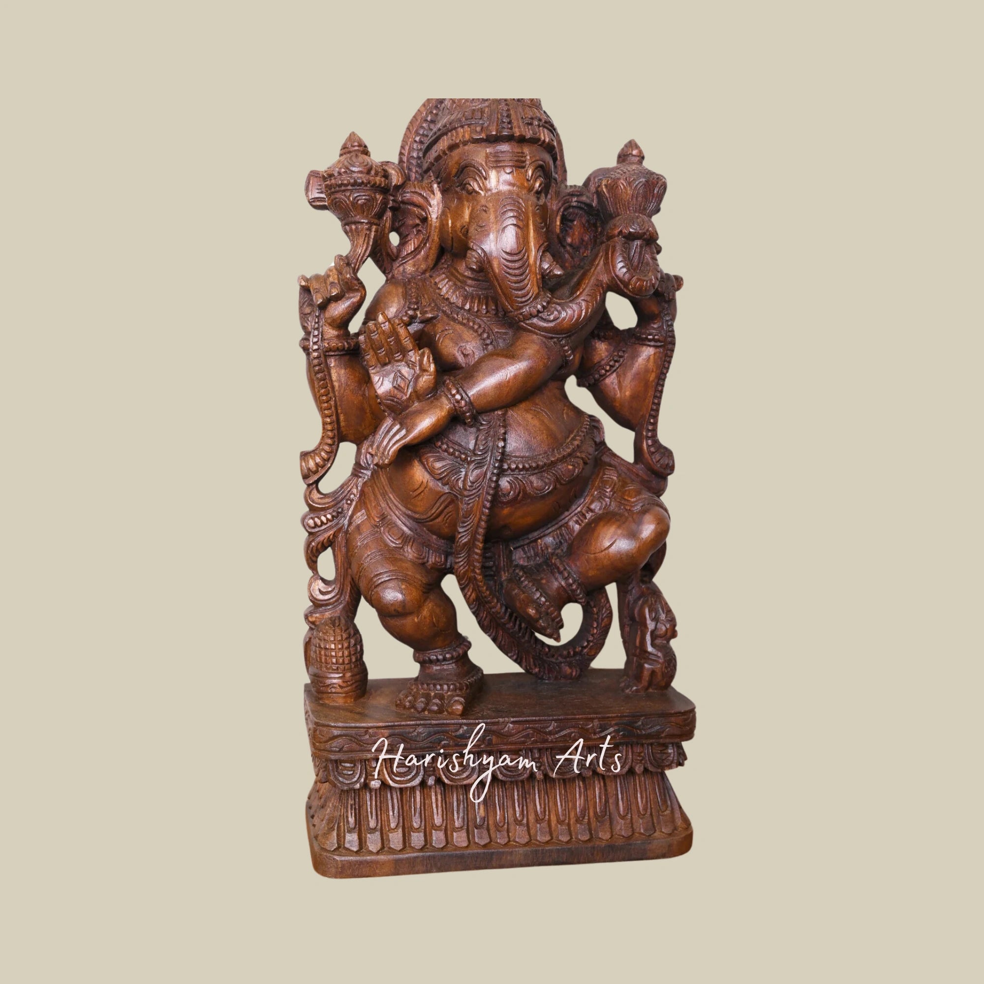 25" Antique-Style Carved Ganesha Idol in Wood3