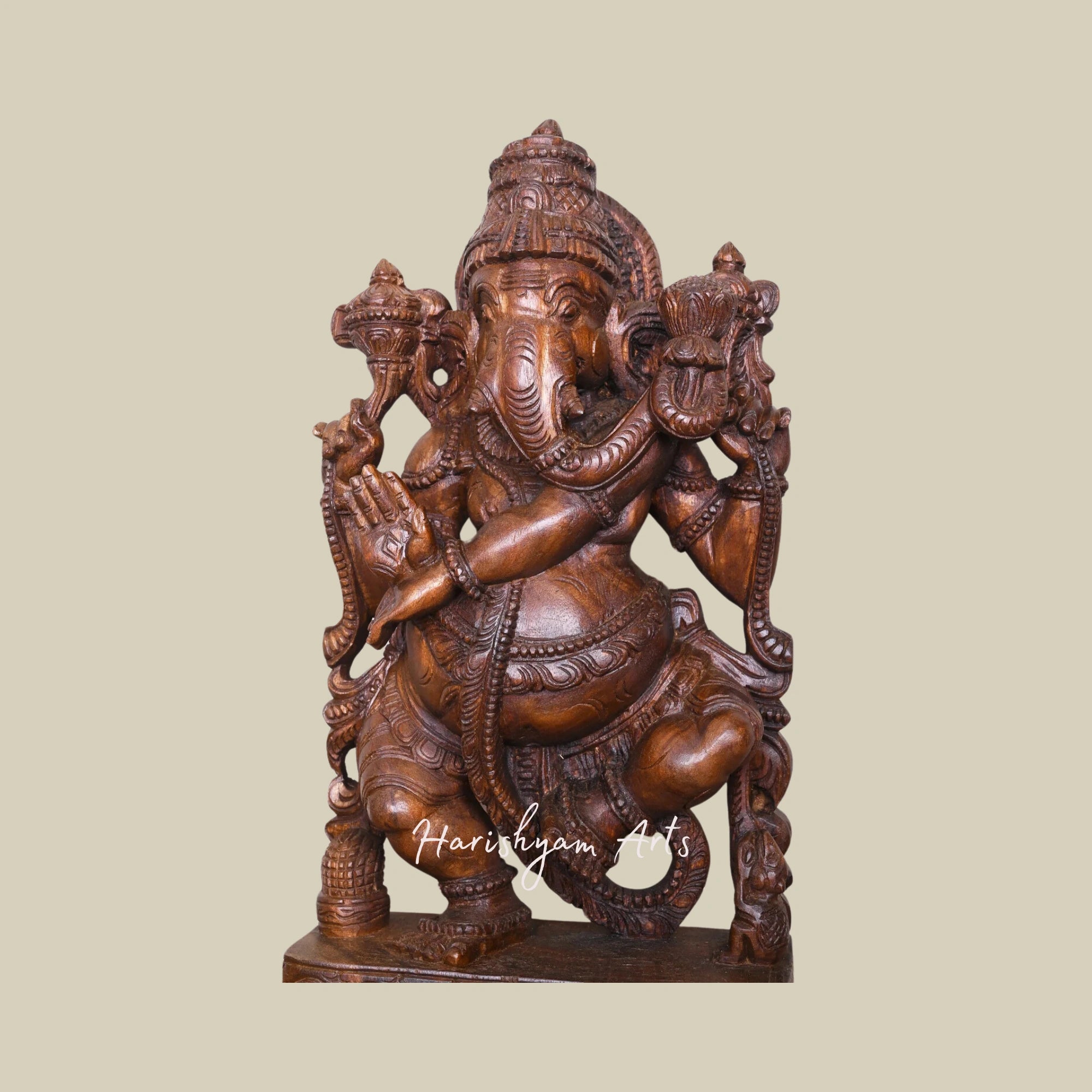 25" Antique-Style Carved Ganesha Idol in Wood4