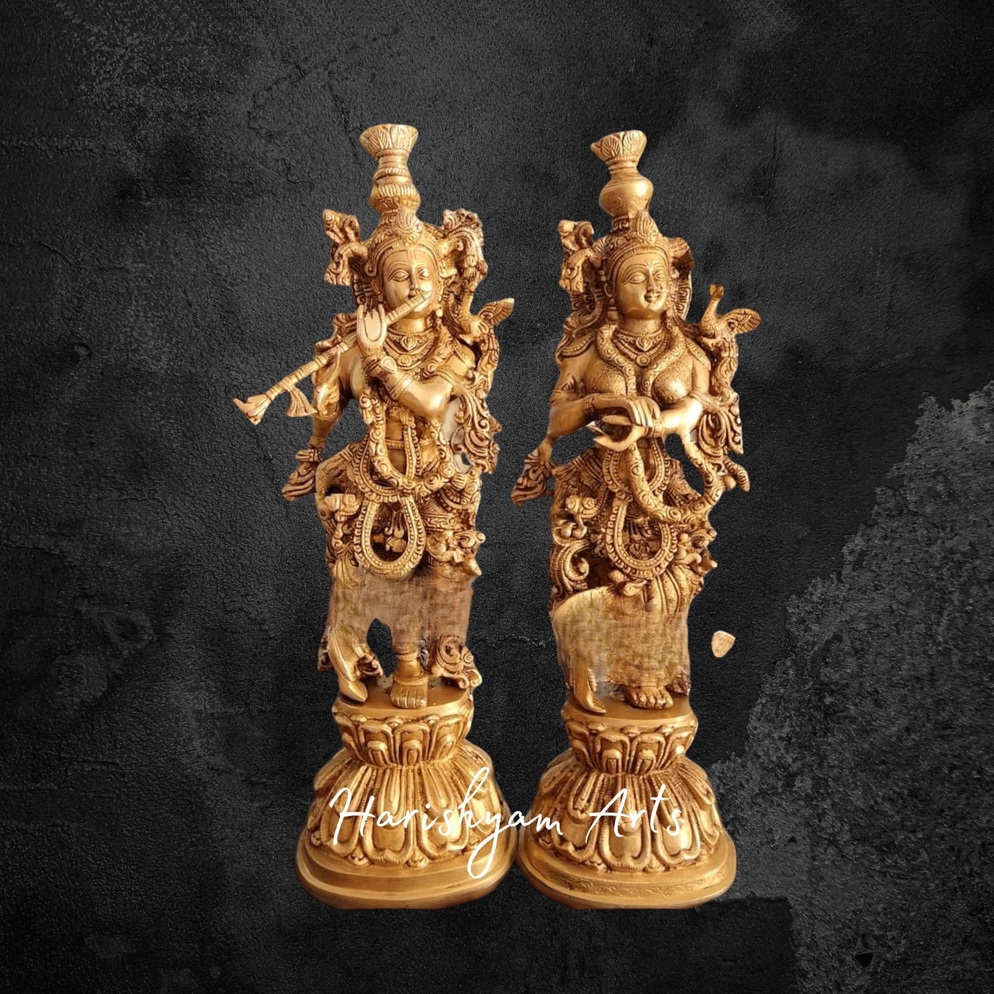 25" Handcrafted Pure Brass Radha Krishna Murti Set for Mandir