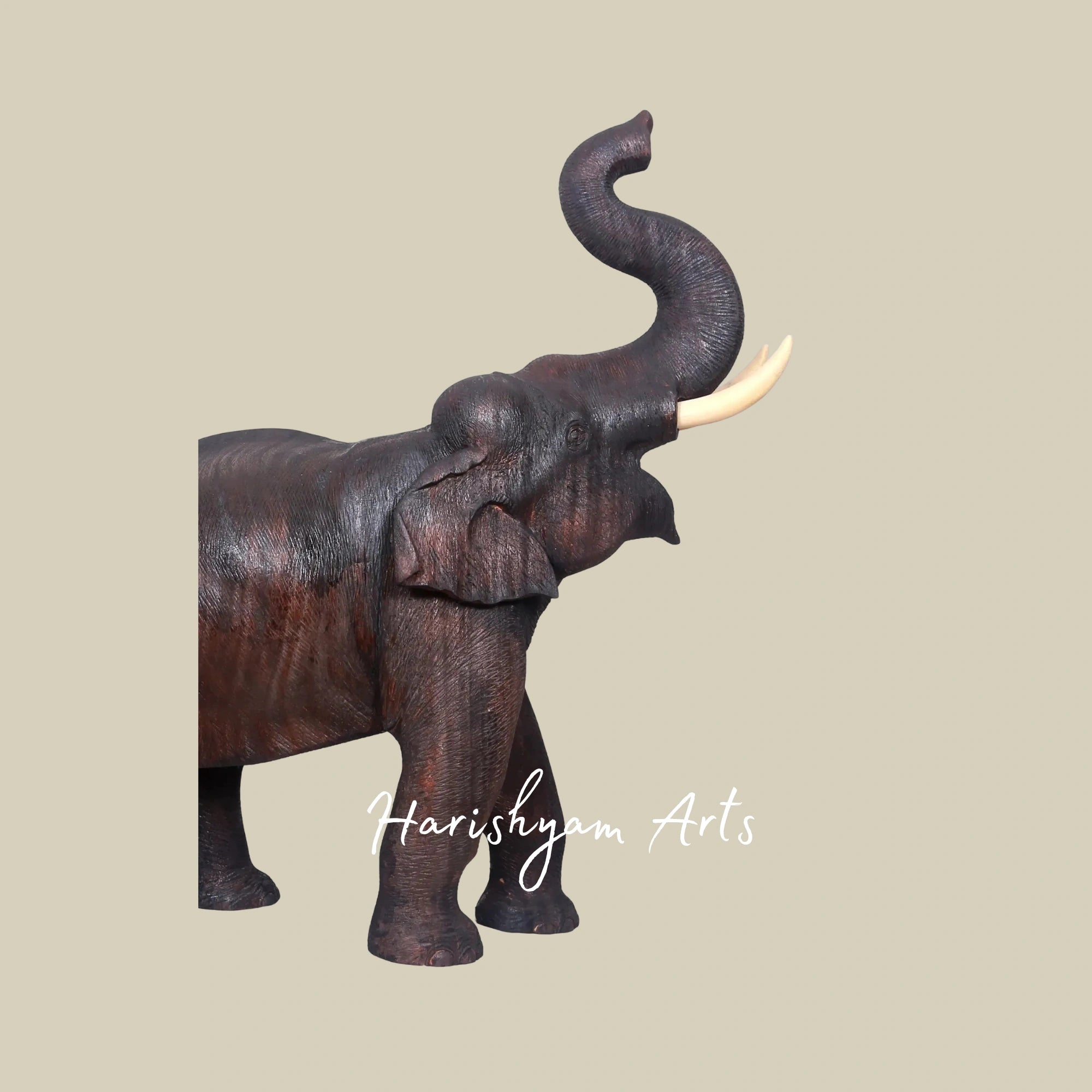25" Handcrafted Wooden Elephant with Raised Trunk Figurine for Home Accents
