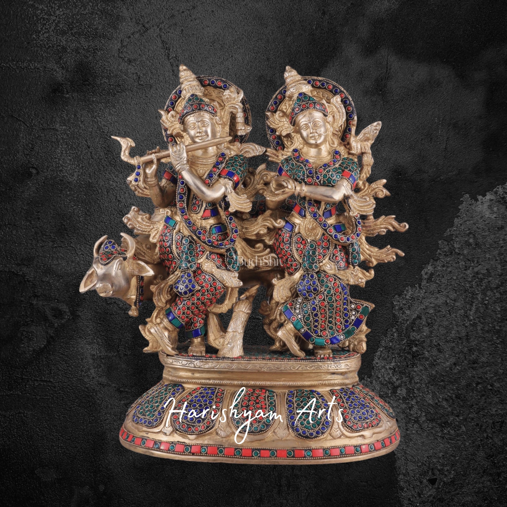 25" Pure Brass Radha Krishna Murti for Home Temple Décor