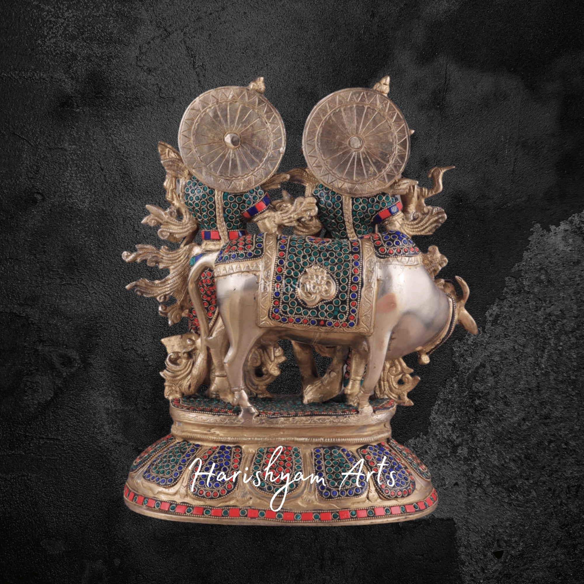 25" Pure Brass Radha Krishna Murti for Home Temple Décor