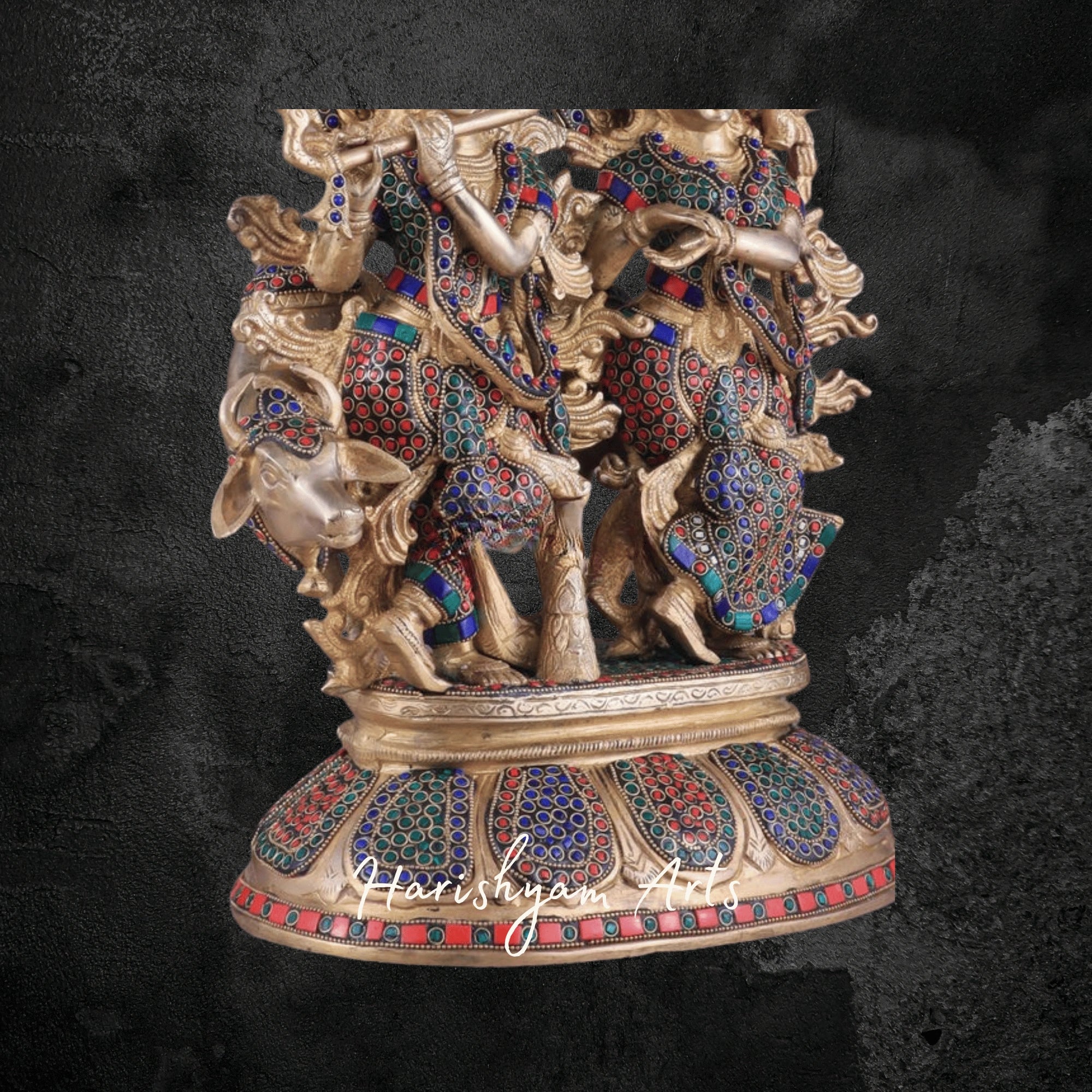 25" Pure Brass Radha Krishna Murti for Home Temple Décor