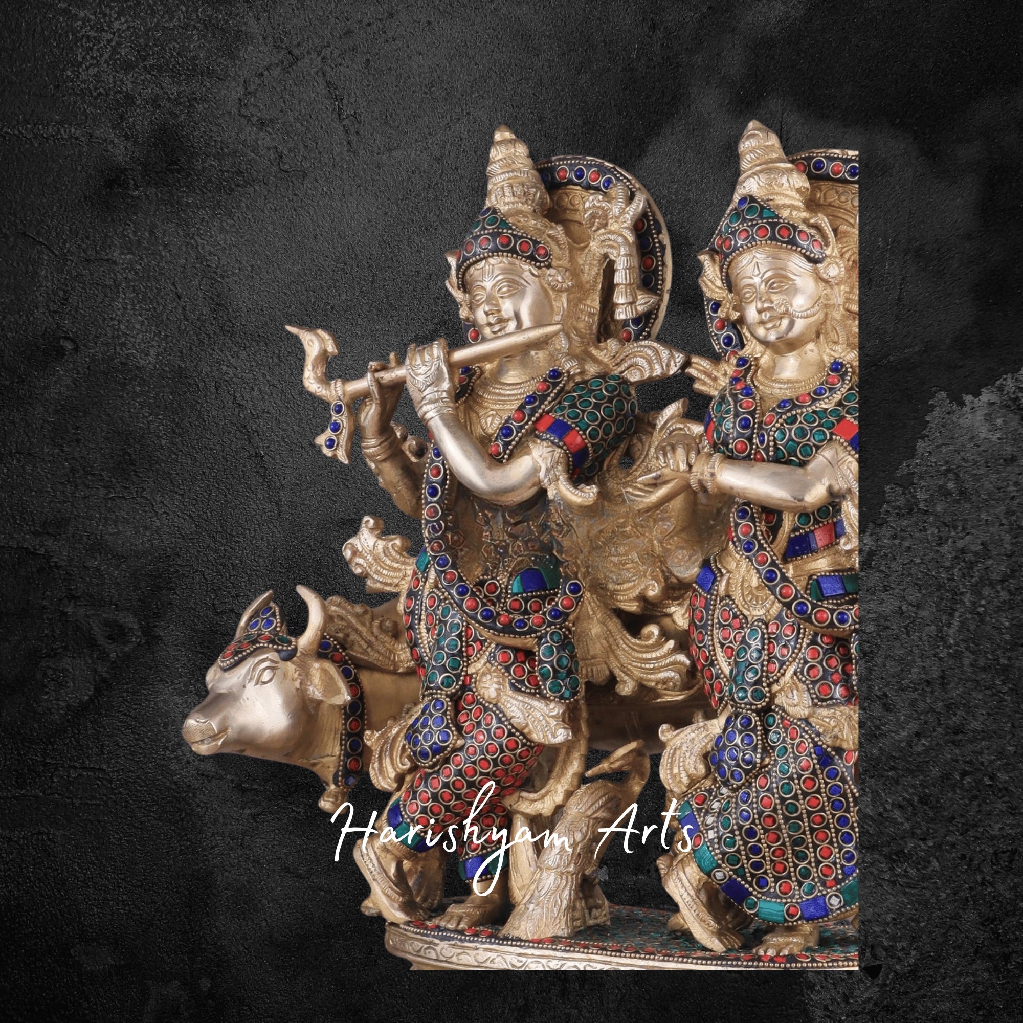 25" Pure Brass Radha Krishna Murti for Home Temple Décor