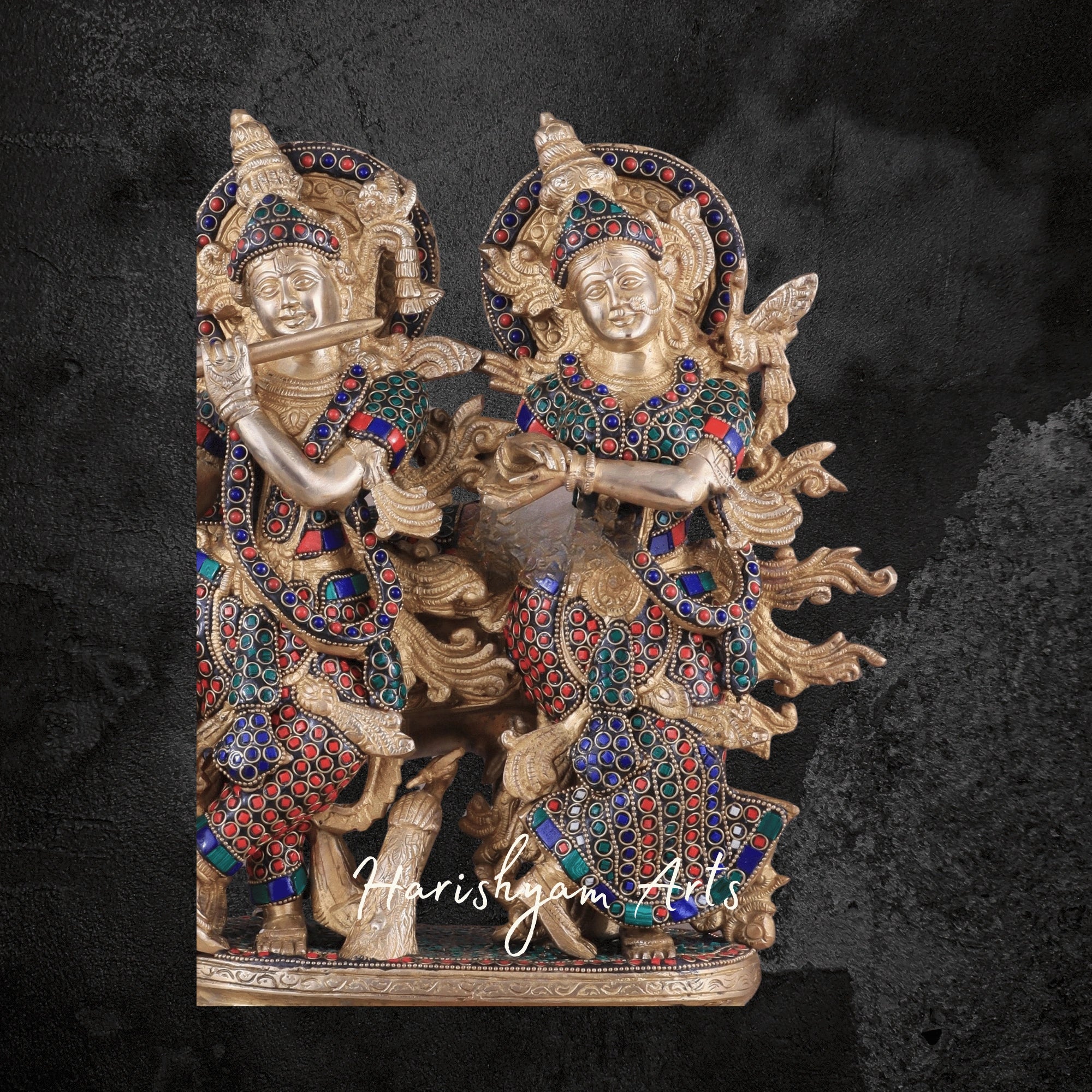 25" Pure Brass Radha Krishna Murti for Home Temple Décor