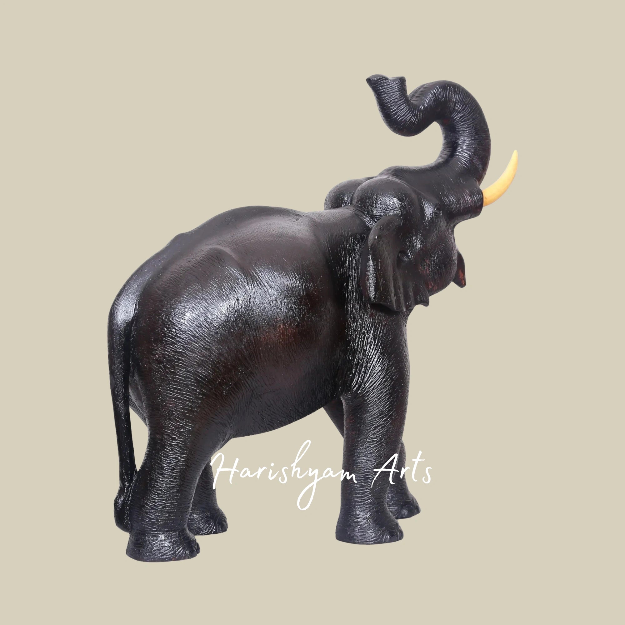 25" Wooden Elephant Figurine with Raised Trunk – Artisan Craft Decor