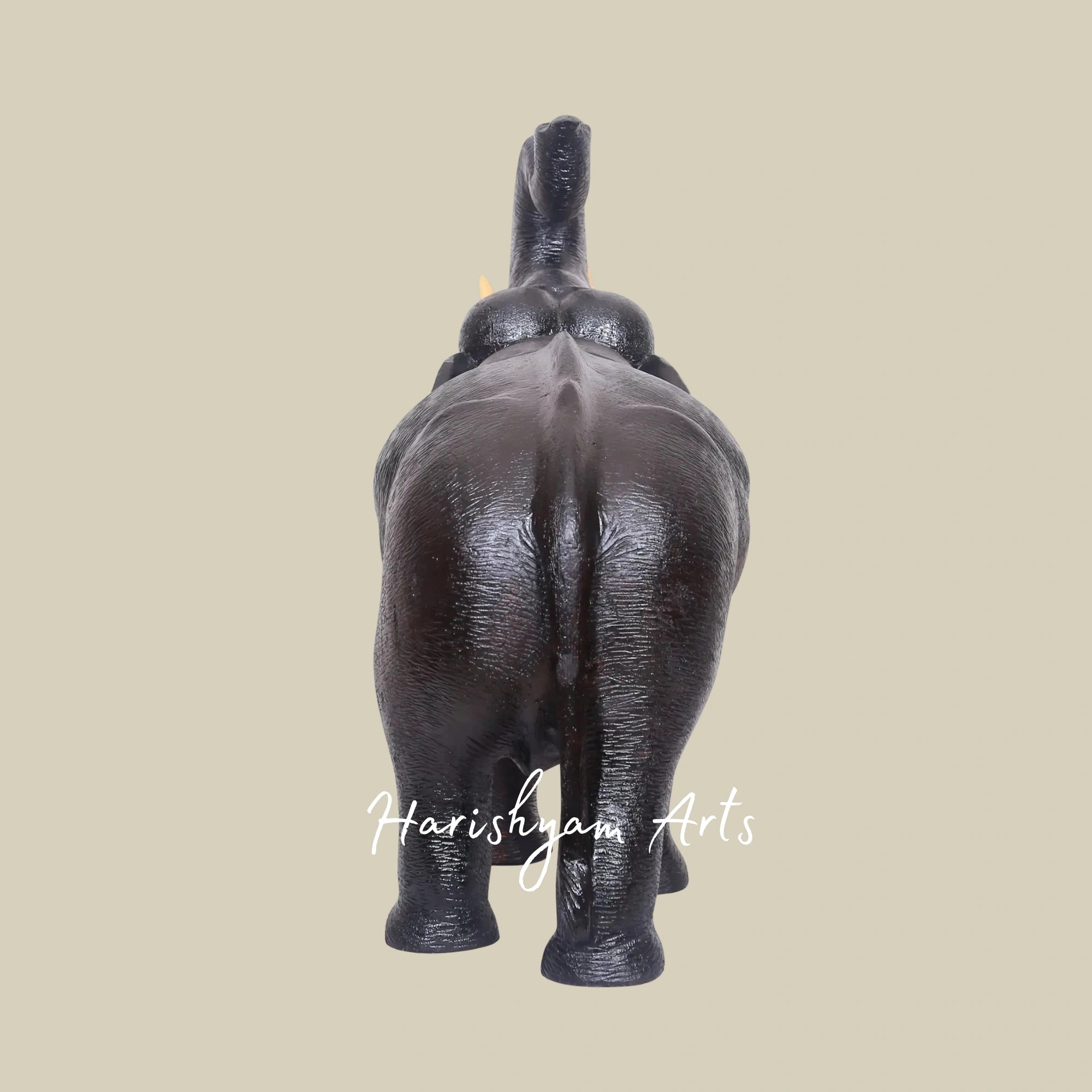 25" Wooden Elephant Figurine with Raised Trunk – Artisan Craft Decor