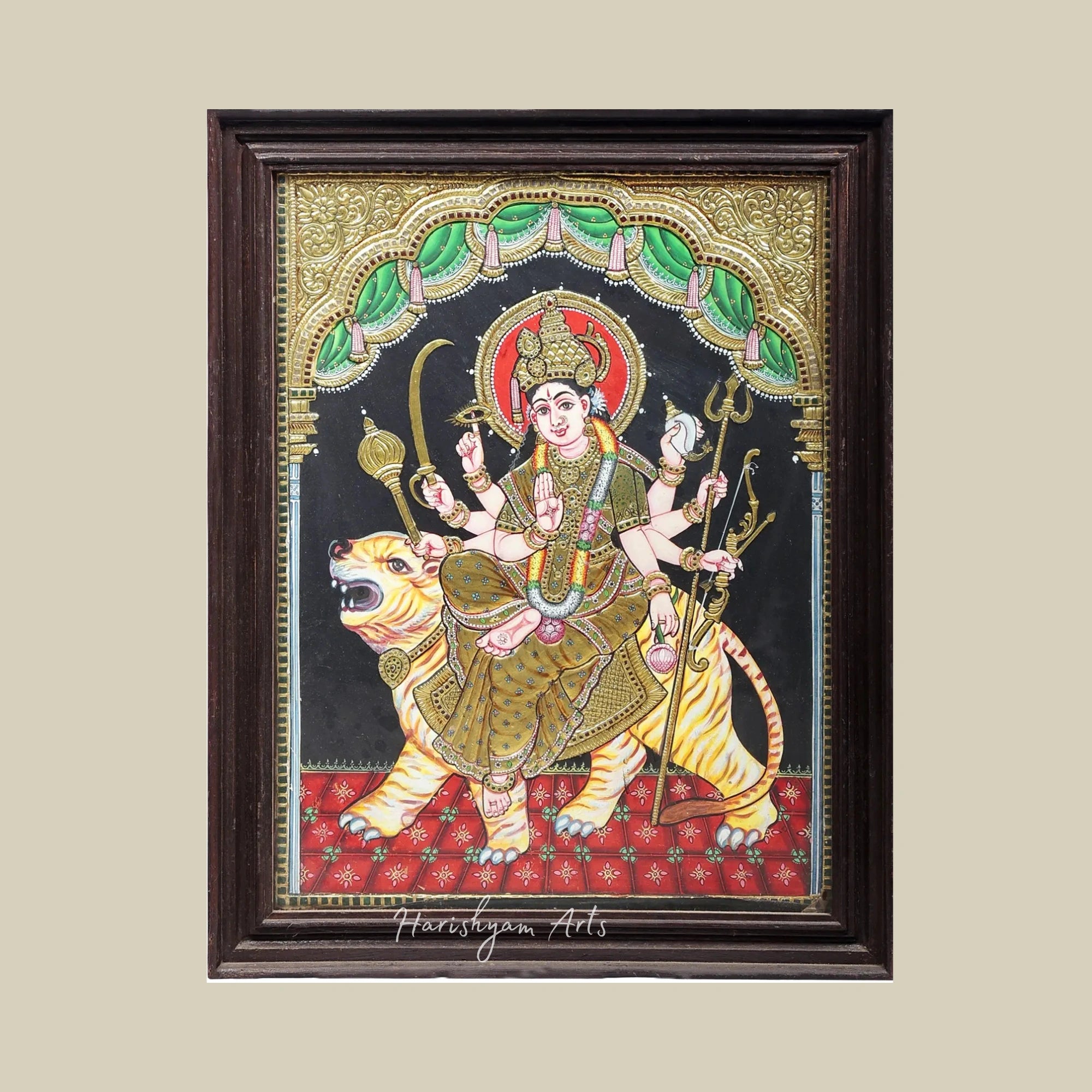 26" Ashtabhuja Durga Tanjore Painting with Traditional Artwork