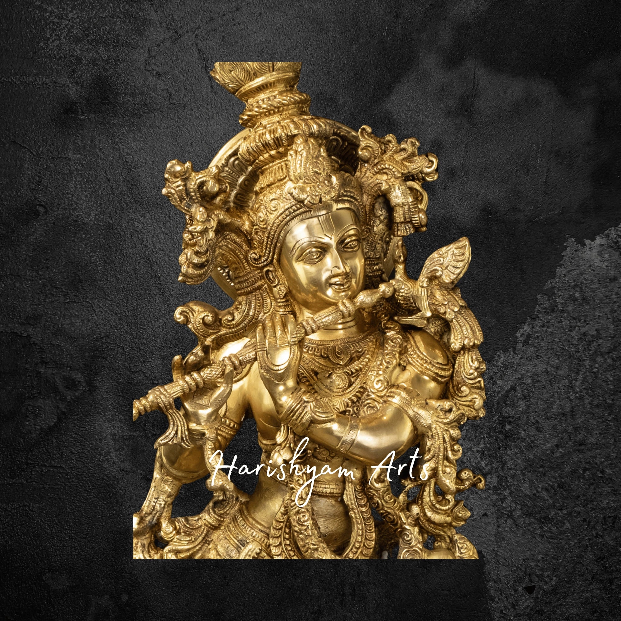 26" Brass Krishna Muralidhara with Flute and Cow Temple Idol