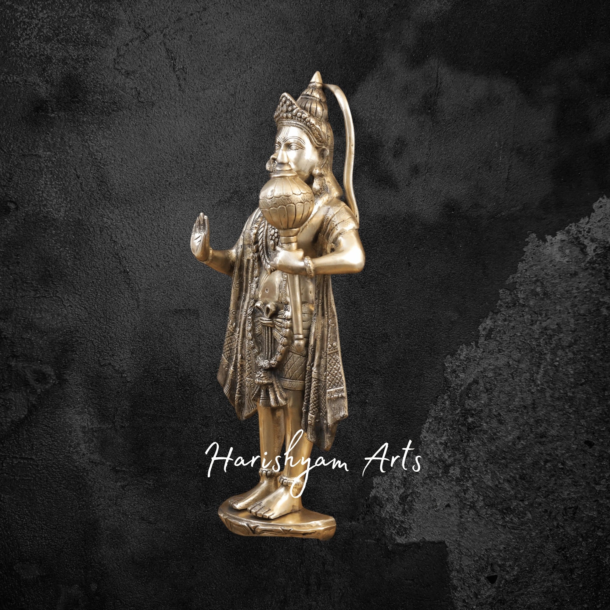 26" Brass Standing Hanuman Idol with Fine Golden Finish for Pooja Room and Mandir