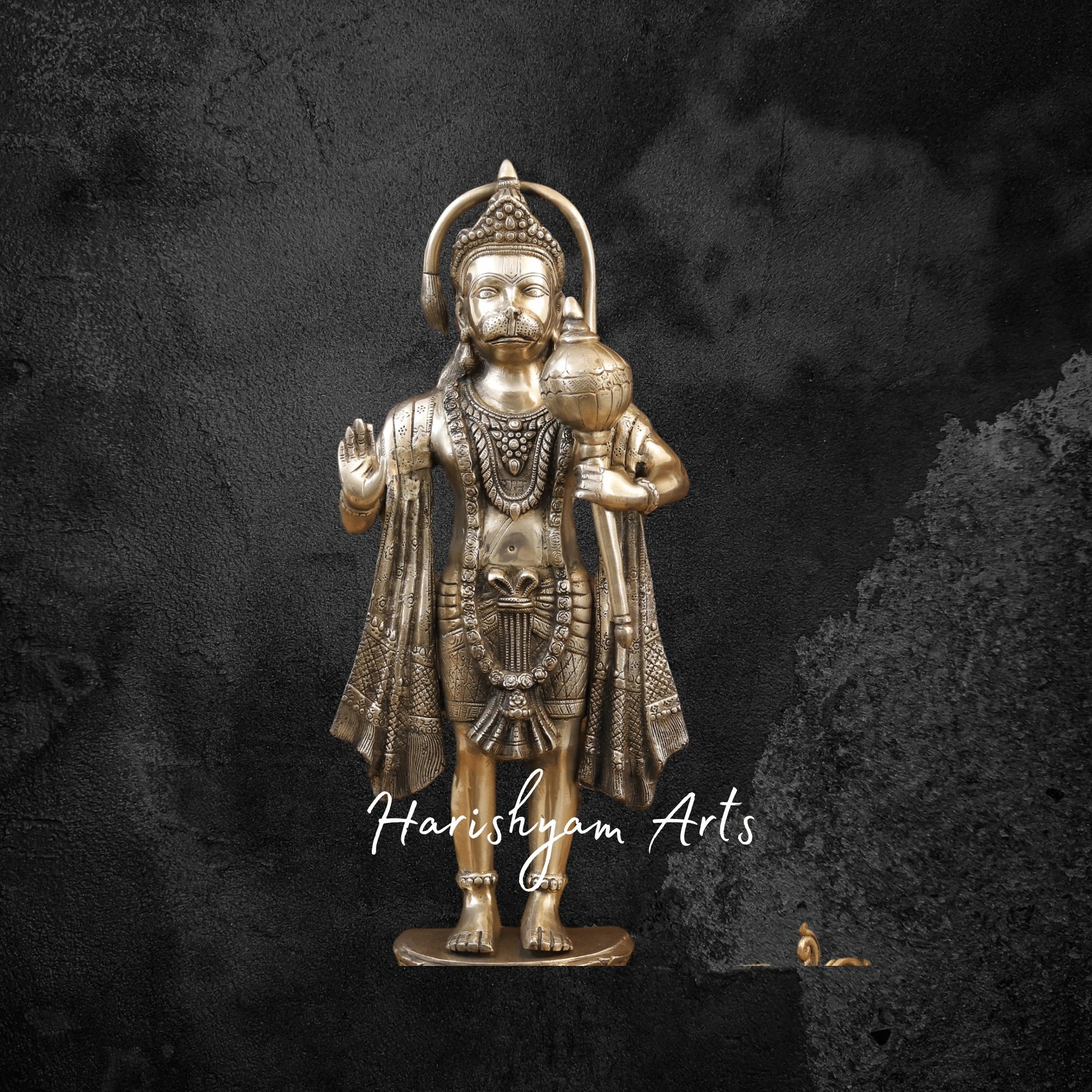 26" Brass Standing Hanuman Idol with Fine Golden Finish for Pooja Room and Mandir