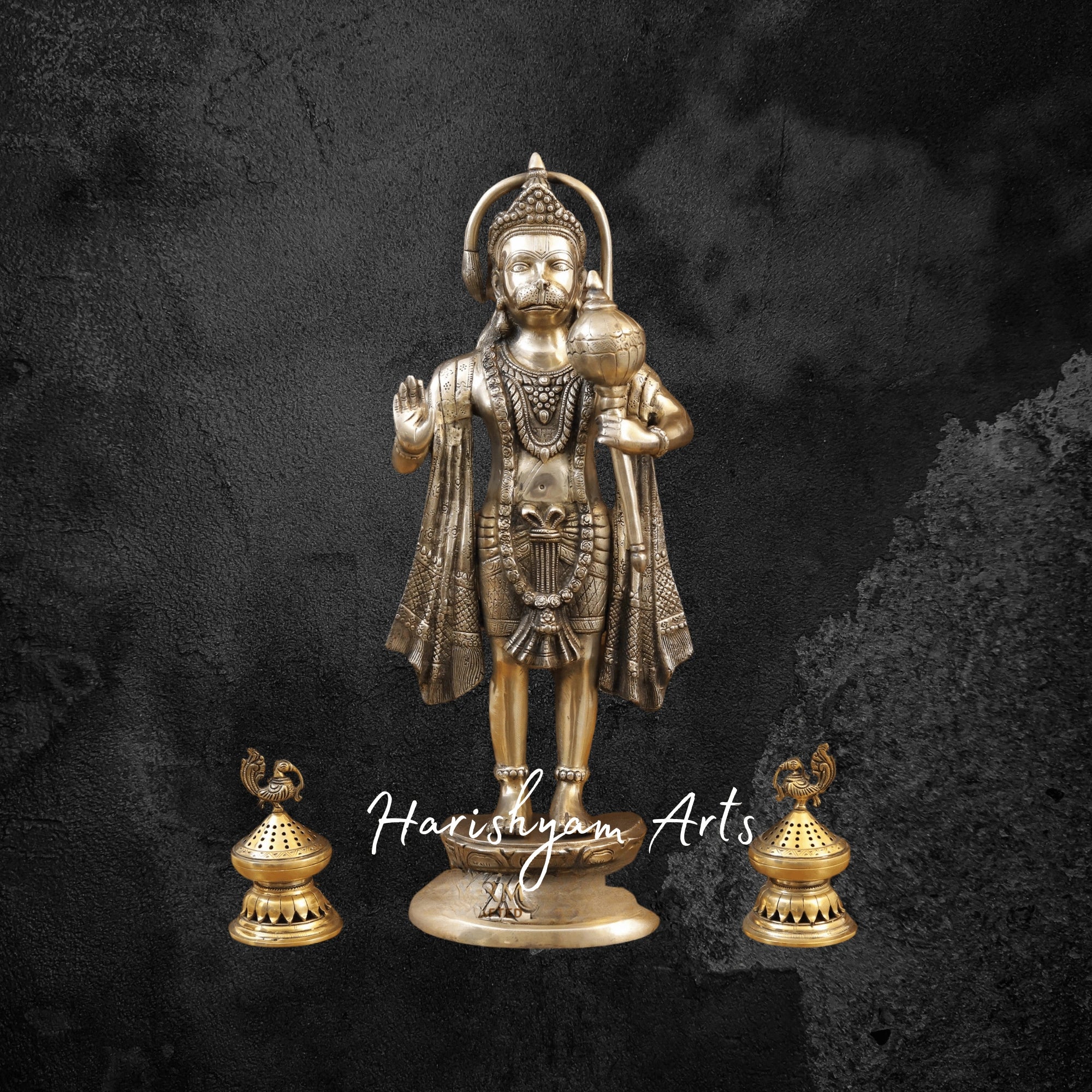 26" Brass Standing Hanuman Idol with Fine Golden Finish for Pooja Room and Mandir