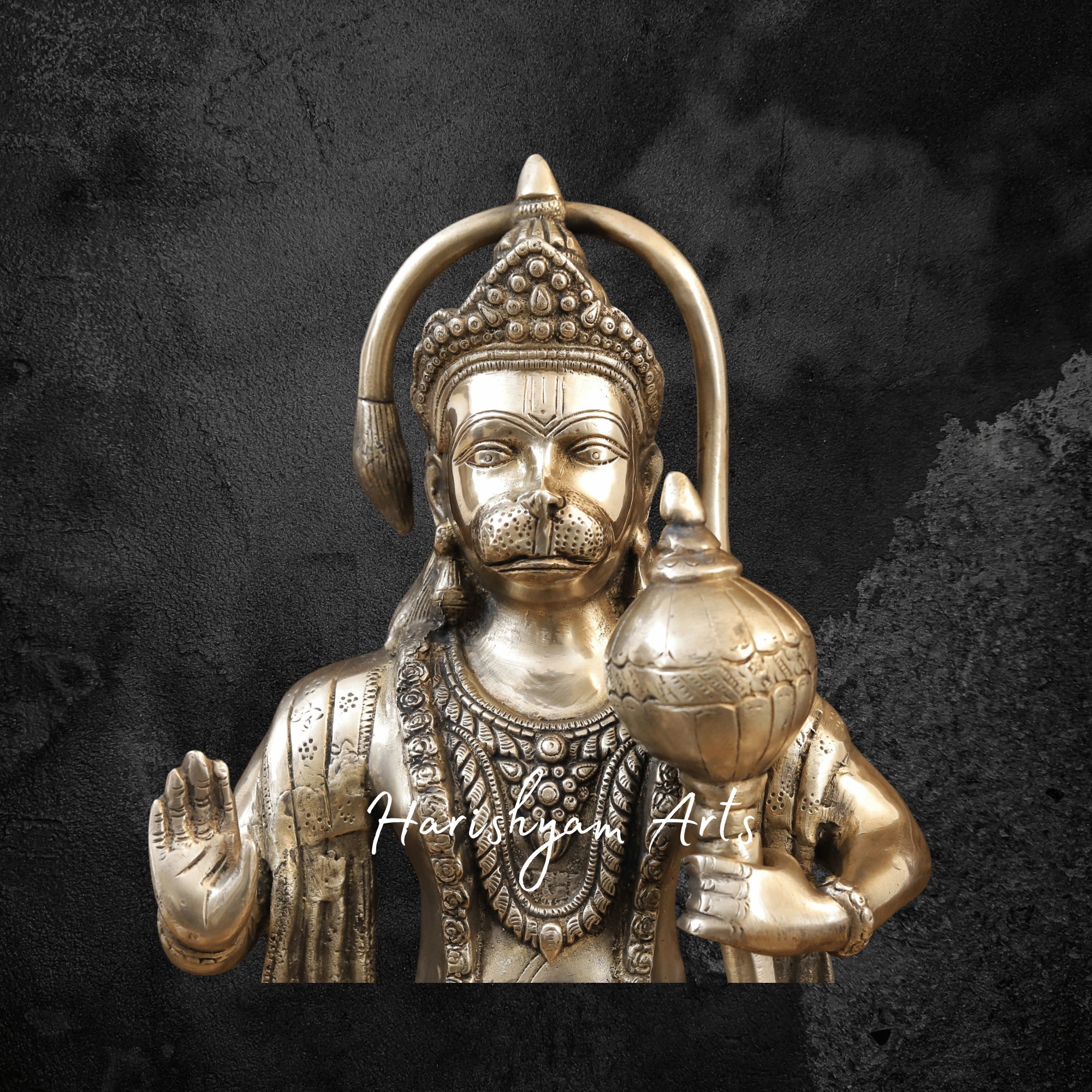 26" Brass Standing Hanuman Idol with Fine Golden Finish for Pooja Room and Mandir