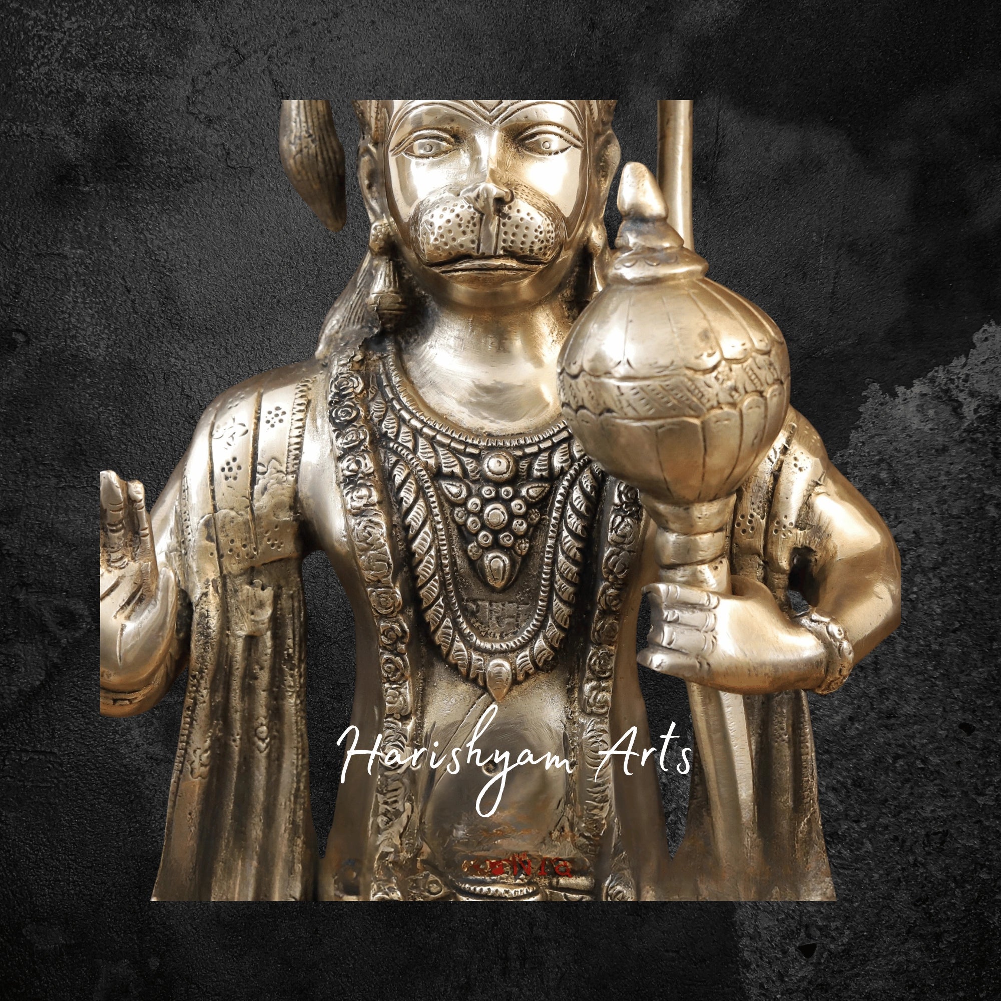 26" Brass Standing Hanuman Idol with Fine Golden Finish for Pooja Room and Mandir