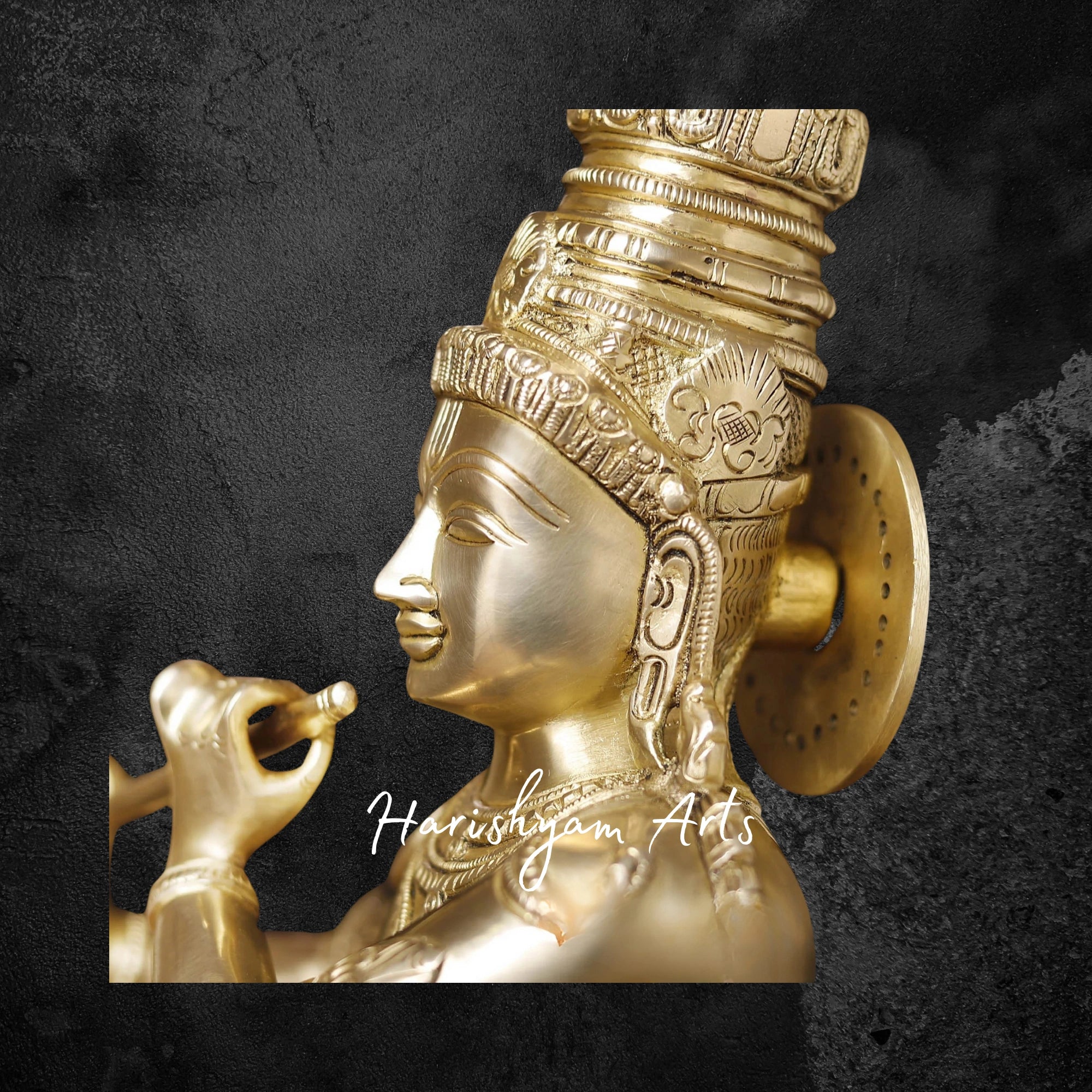 26" Divine Brass Krishna Statue with Sacred Cow, Gold-Toned Finish