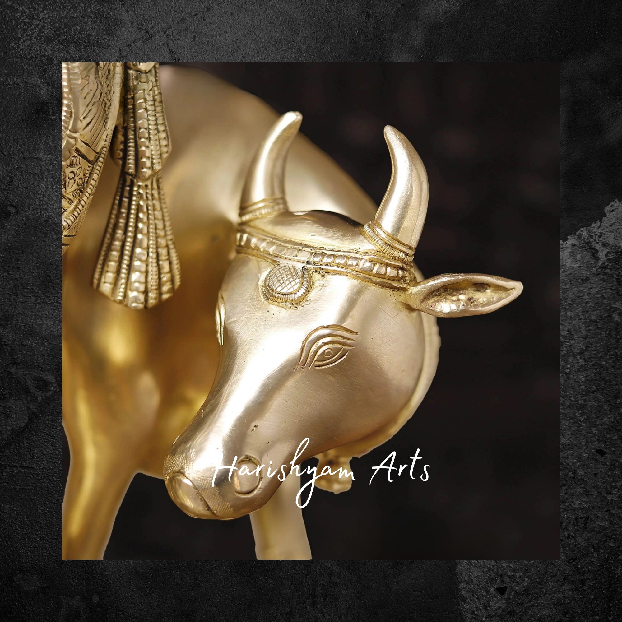 26" Divine Brass Krishna Statue with Sacred Cow, Gold-Toned Finish