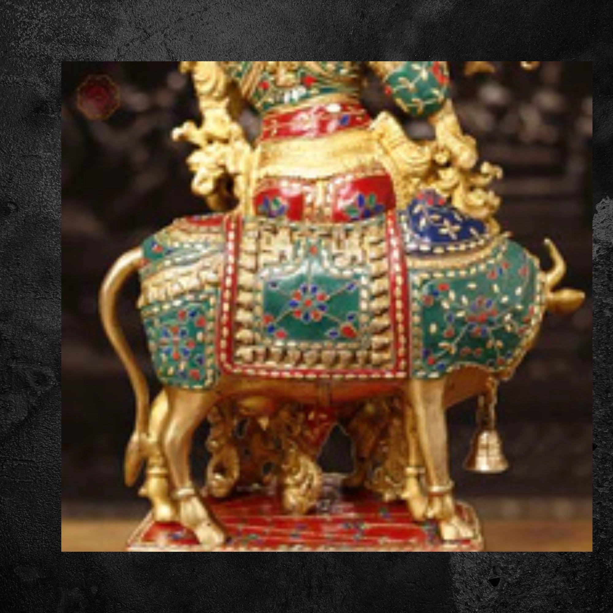 26" Golden Brass Krishna Idol with Cow Playing the Flute with Stone Accents
