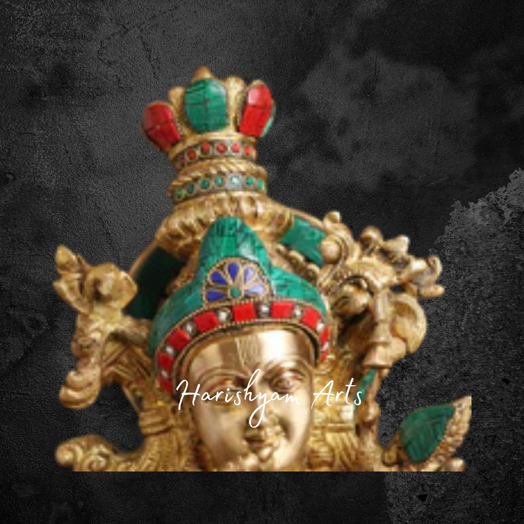 26" Golden Brass Lord Krishna Statue with Elegant Stone Inlay