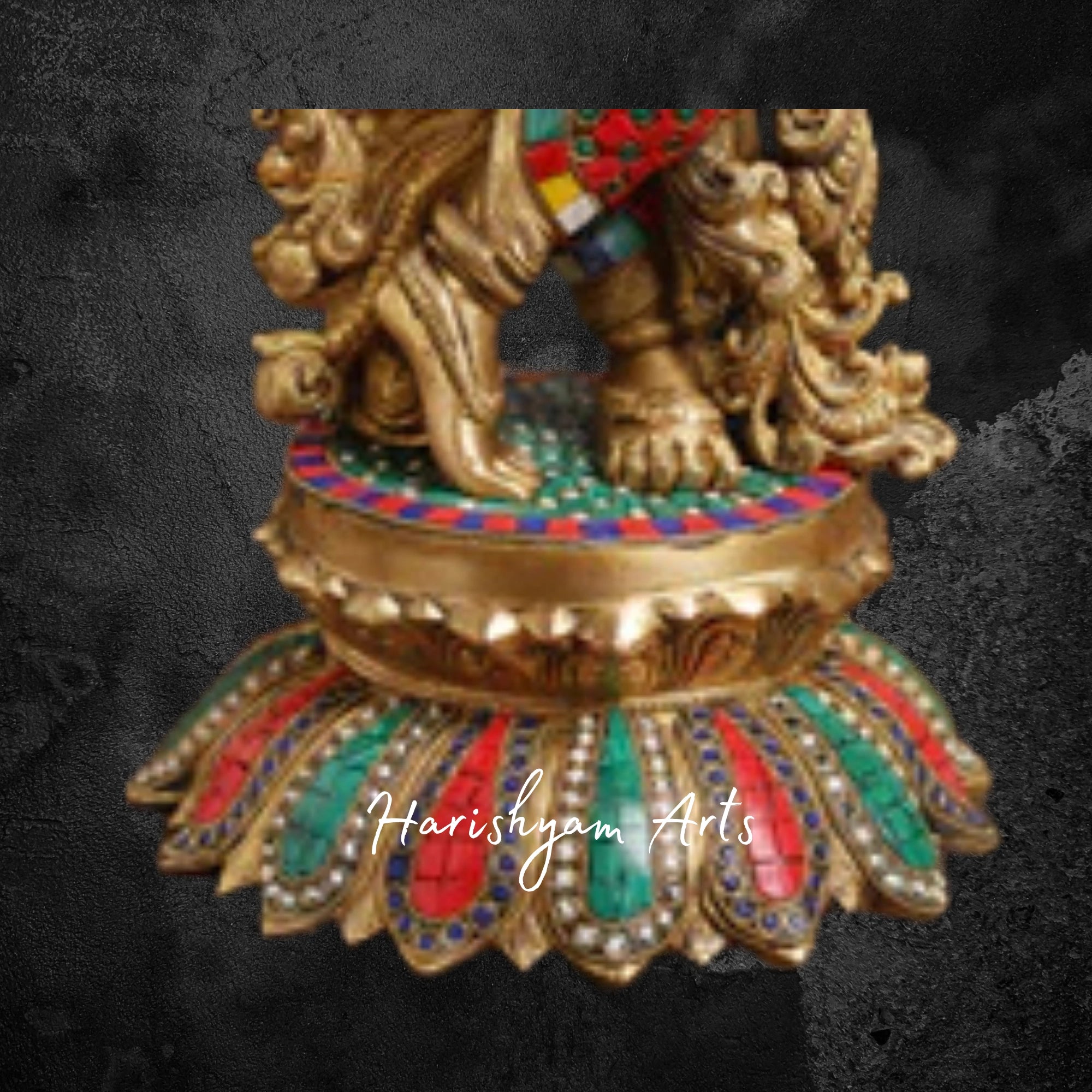 26" Golden Brass Lord Krishna Statue with Elegant Stone Inlay