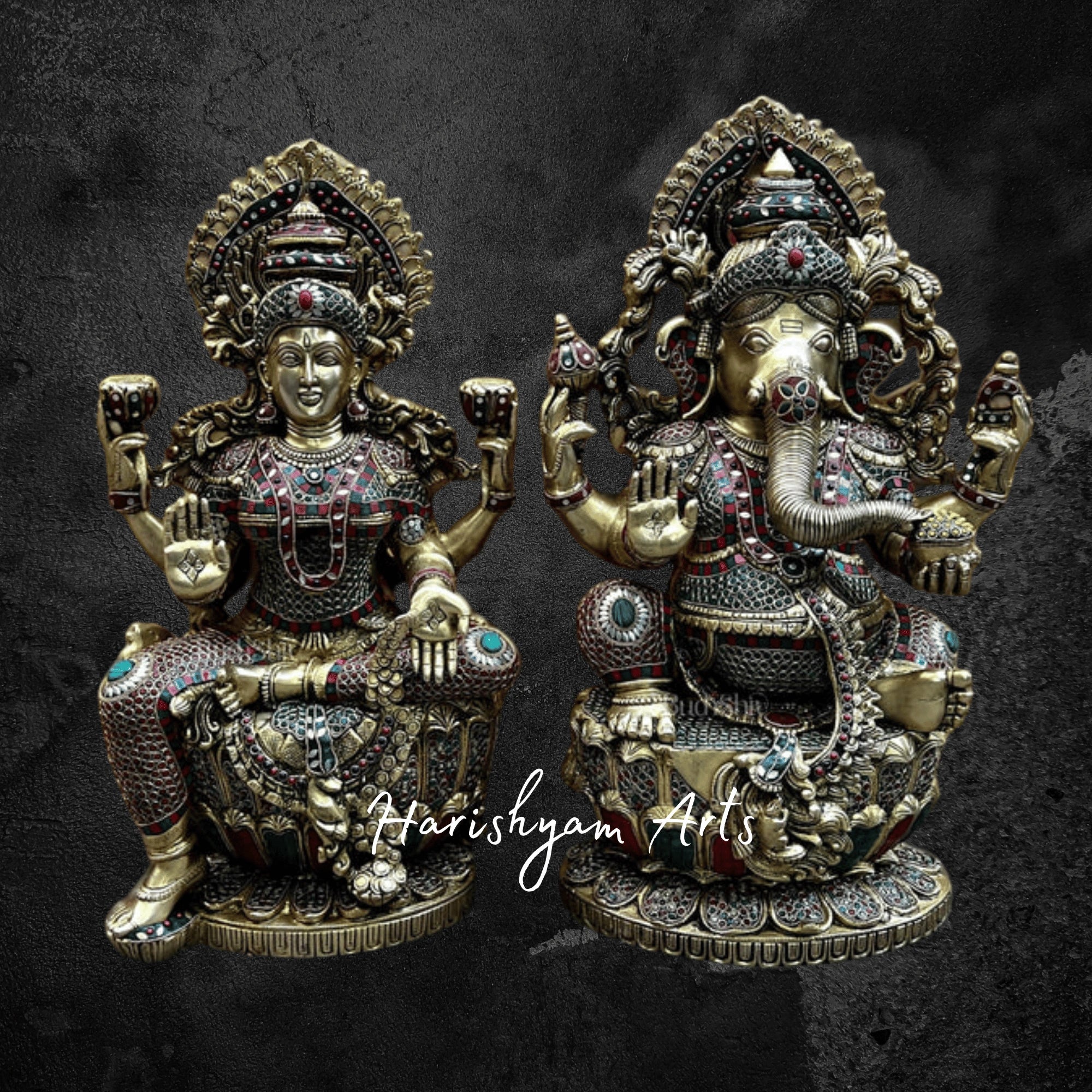 26" Handcrafted Laxmi Ganesh Idol in Brass with Intricate Details