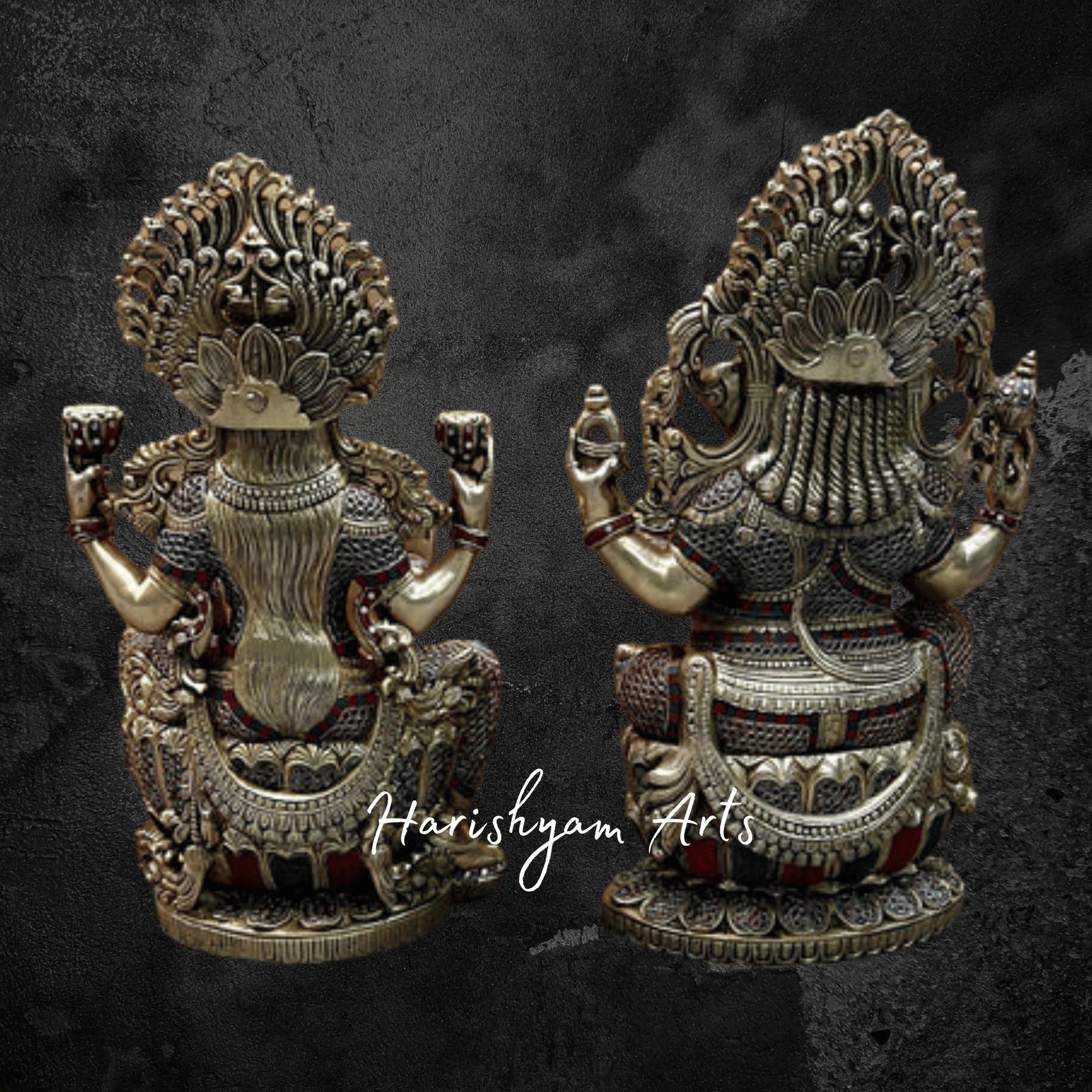 26" Handcrafted Laxmi Ganesh Idol in Brass with Intricate Details1