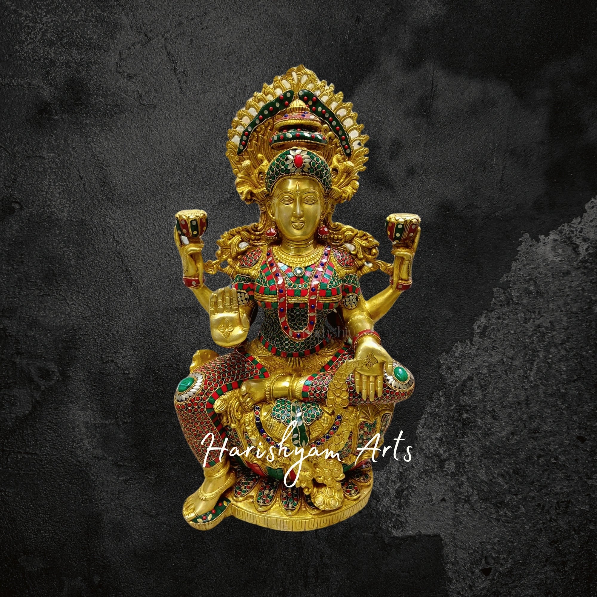 26" Majestic Large Brass Laxmi Devi Statue with Meenakari Artwork