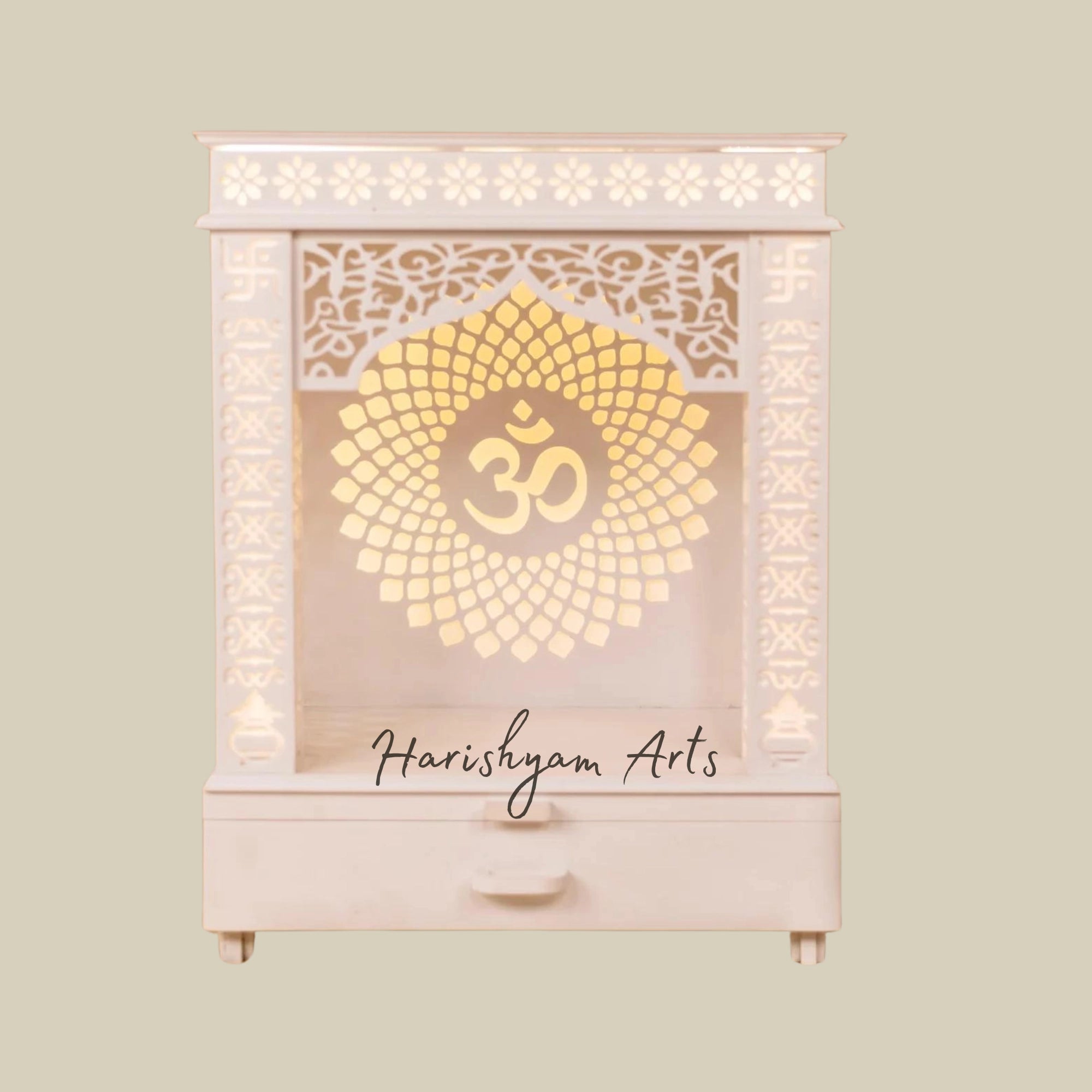 26" Backlit Corian Mandir with Om Background