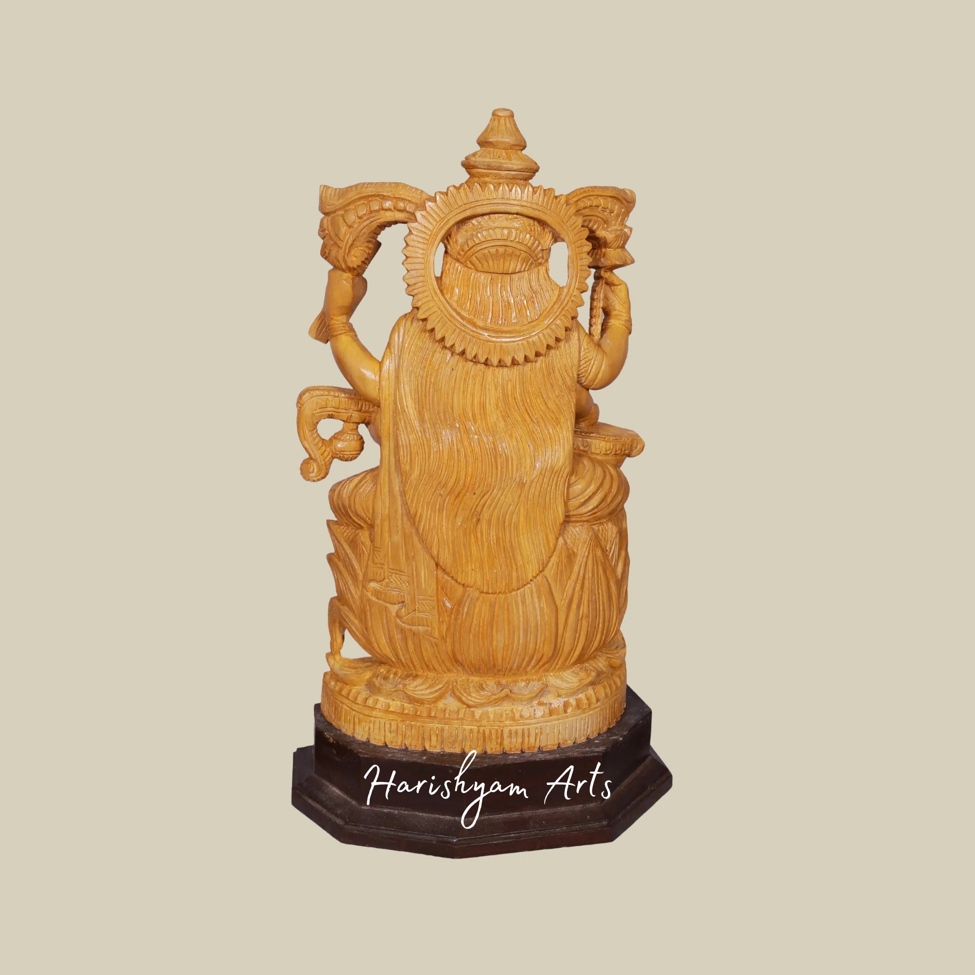 16" Wooden Saraswati Statue for Mandir with Peacock