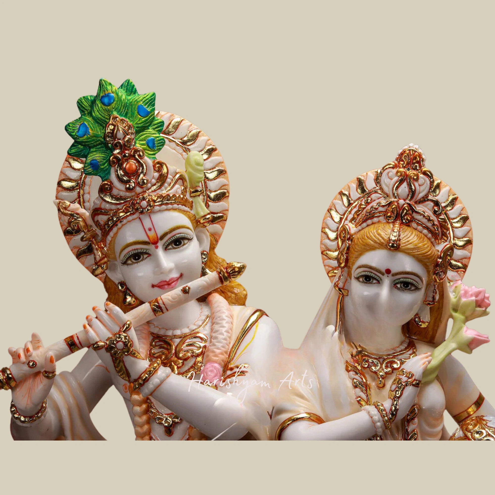27" Handcrafted Jugal Radha Krishna Idol for Worship and Temple Decor
