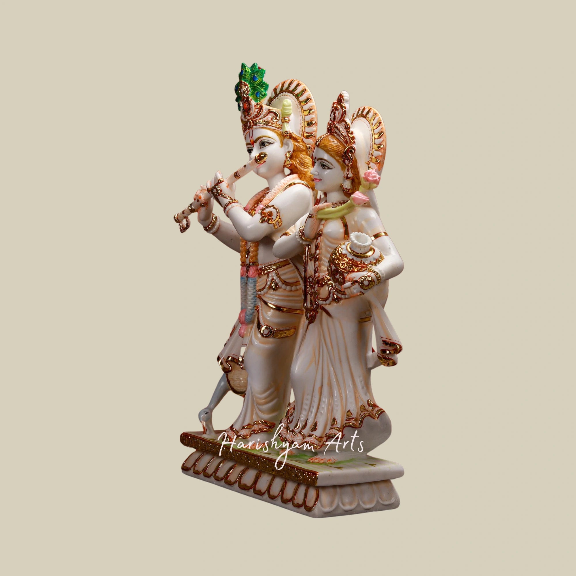 27" Handcrafted Jugal Radha Krishna Idol for Worship and Temple Decor