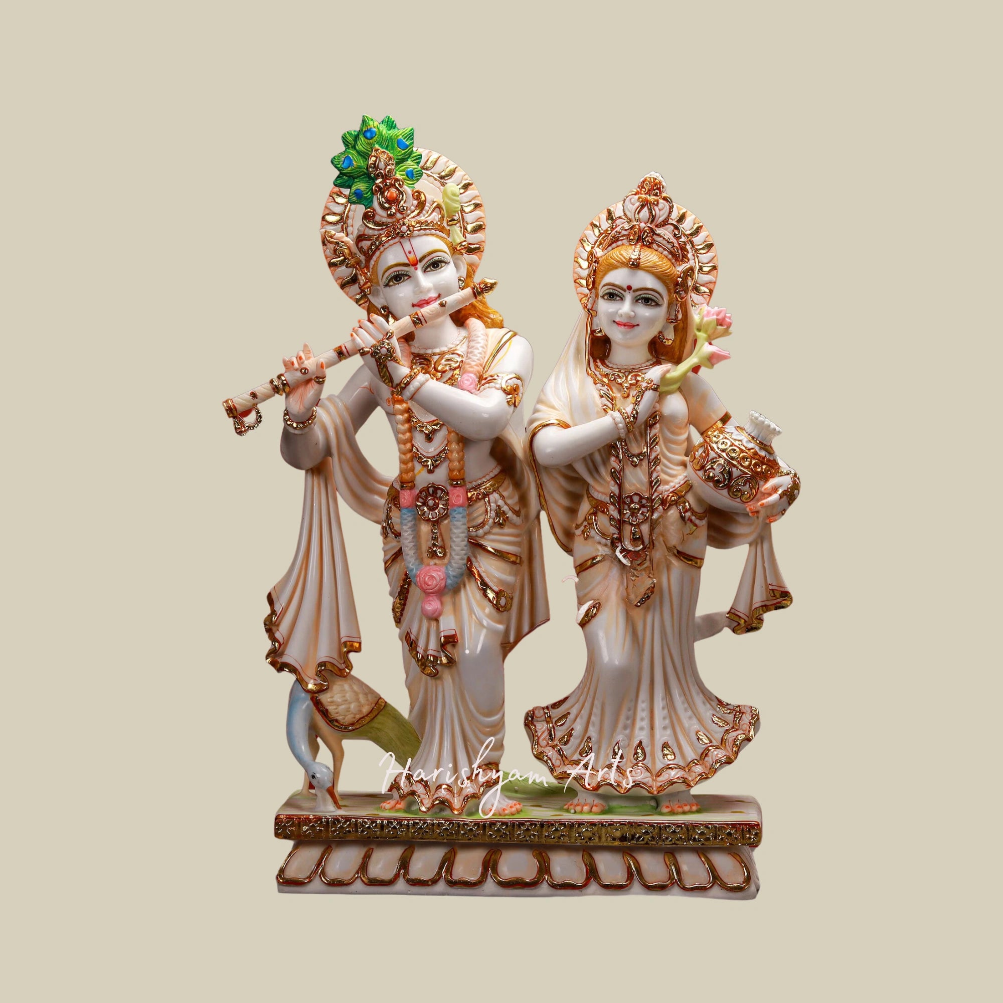 27" Handcrafted Jugal Radha Krishna Idol for Worship and Temple Decor