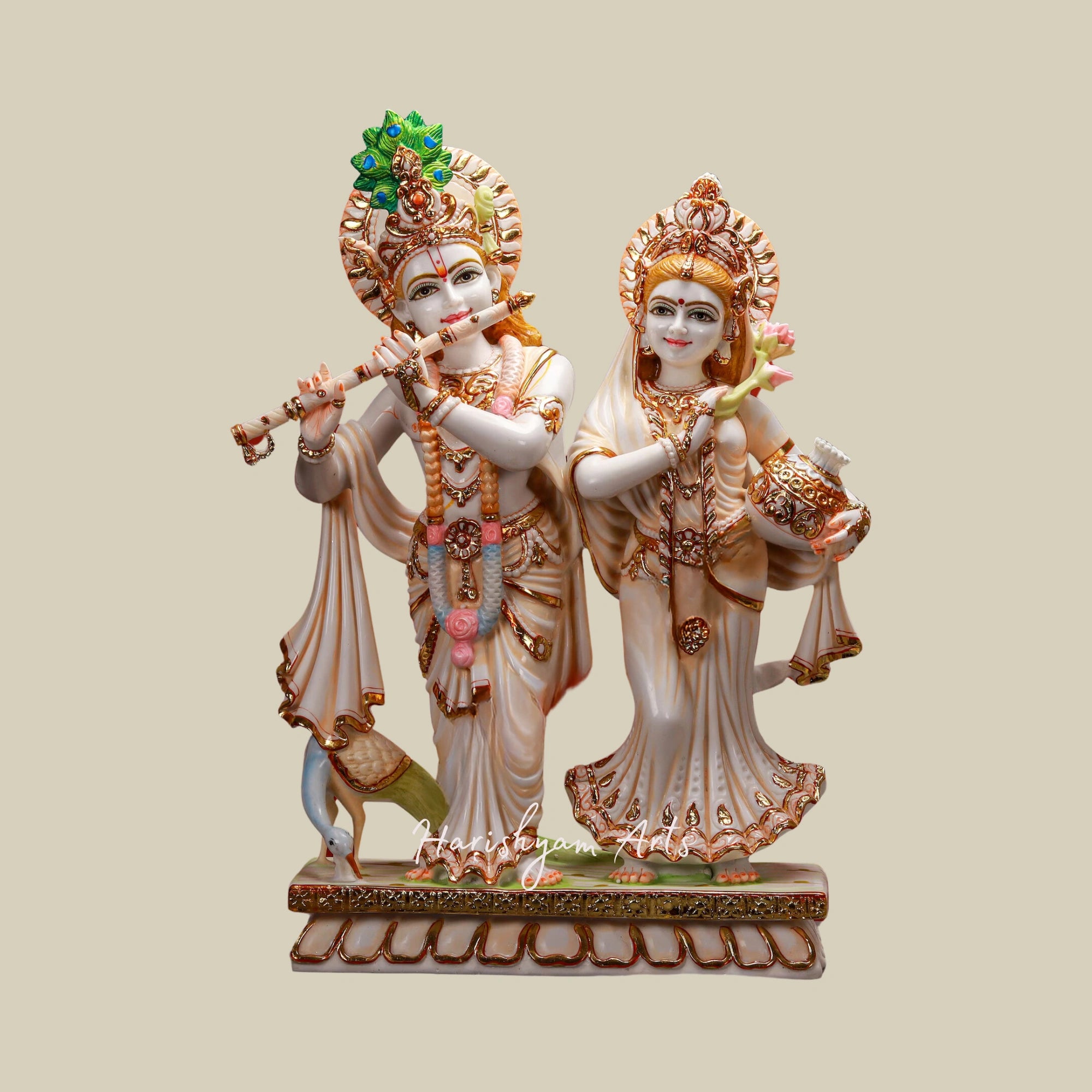 27" Handcrafted Jugal Radha Krishna Idol for Worship and Temple Decor