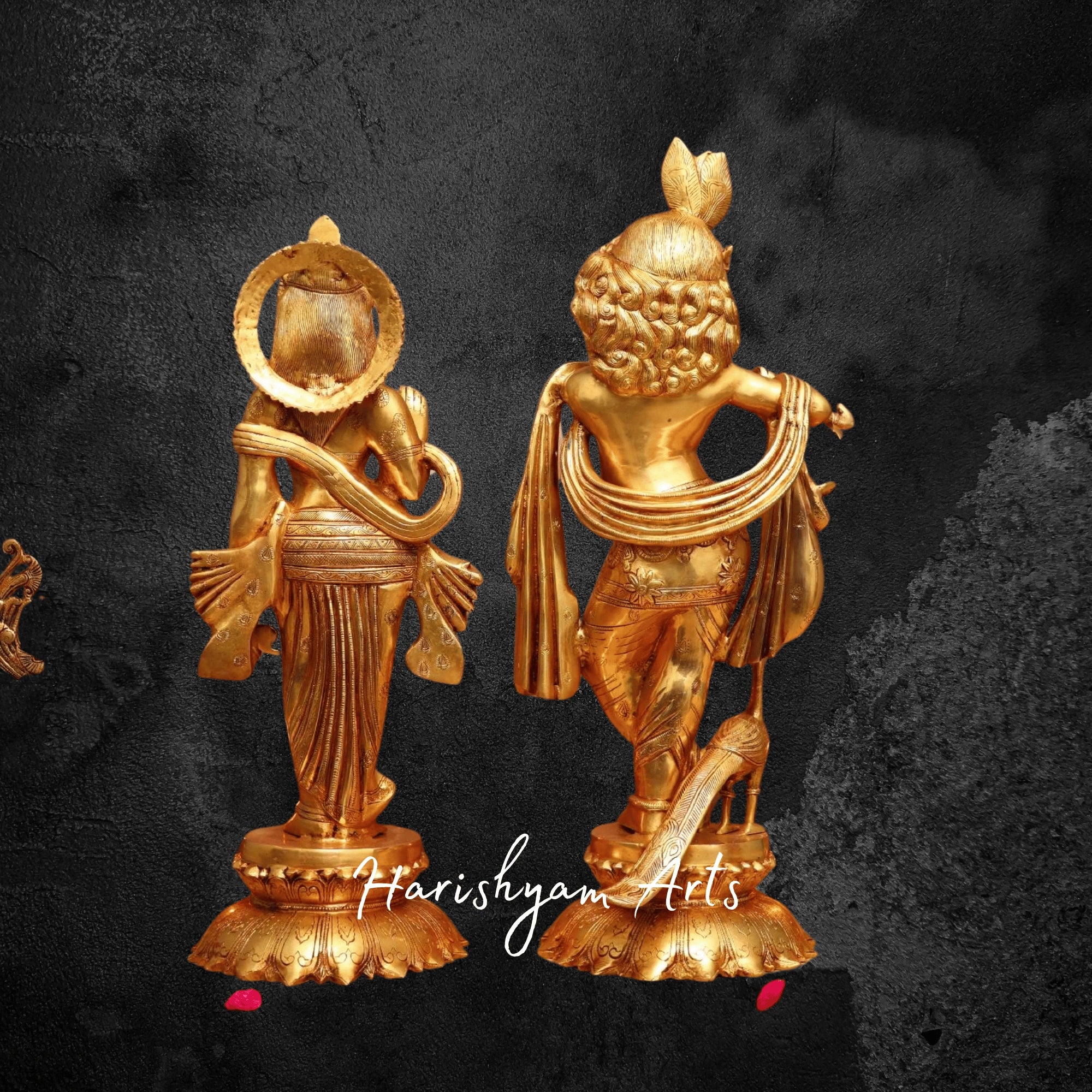 15" Elegant Brass Radha Krishna Sculptures with Fine Detailing