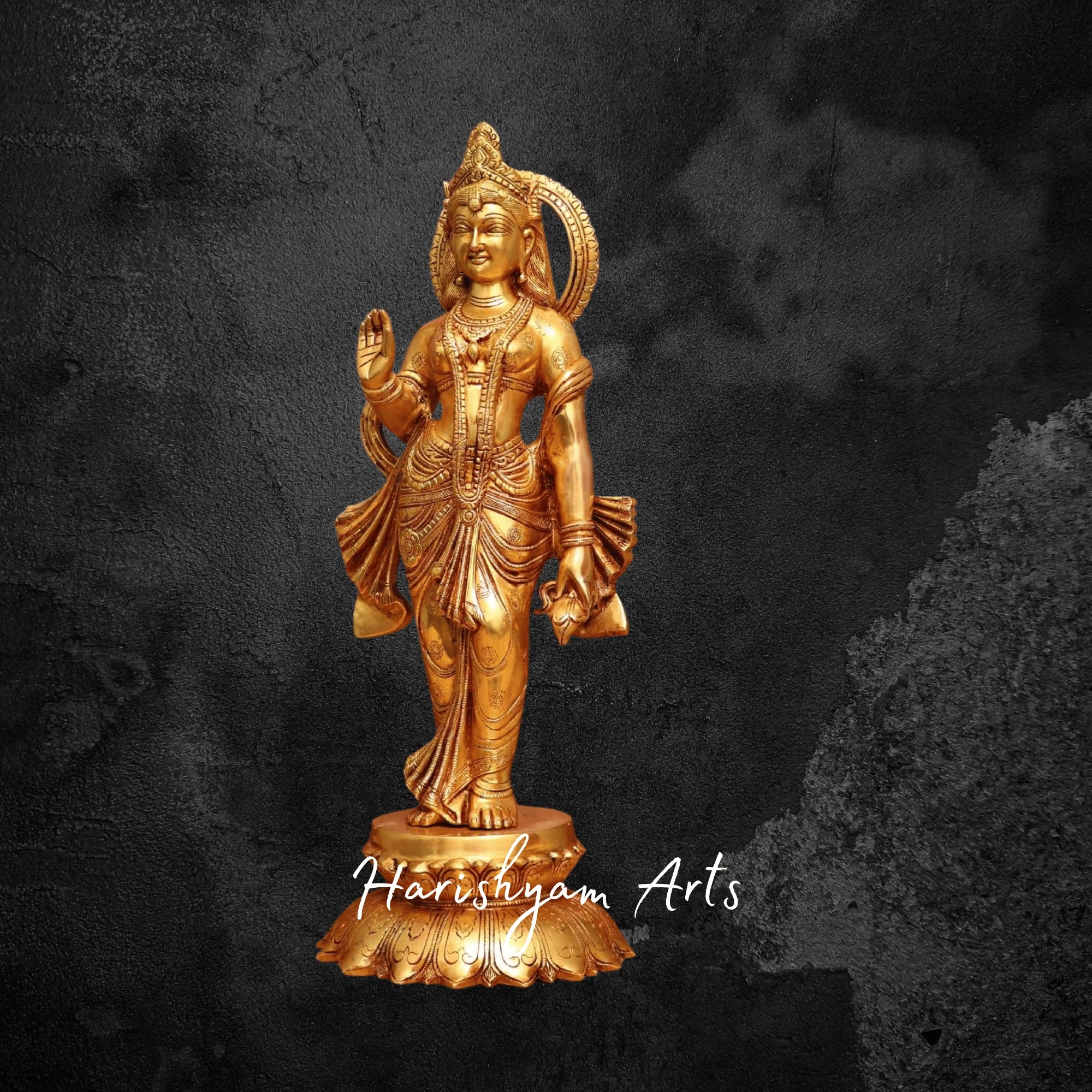 15" Elegant Brass Radha Krishna Sculptures with Fine Detailing