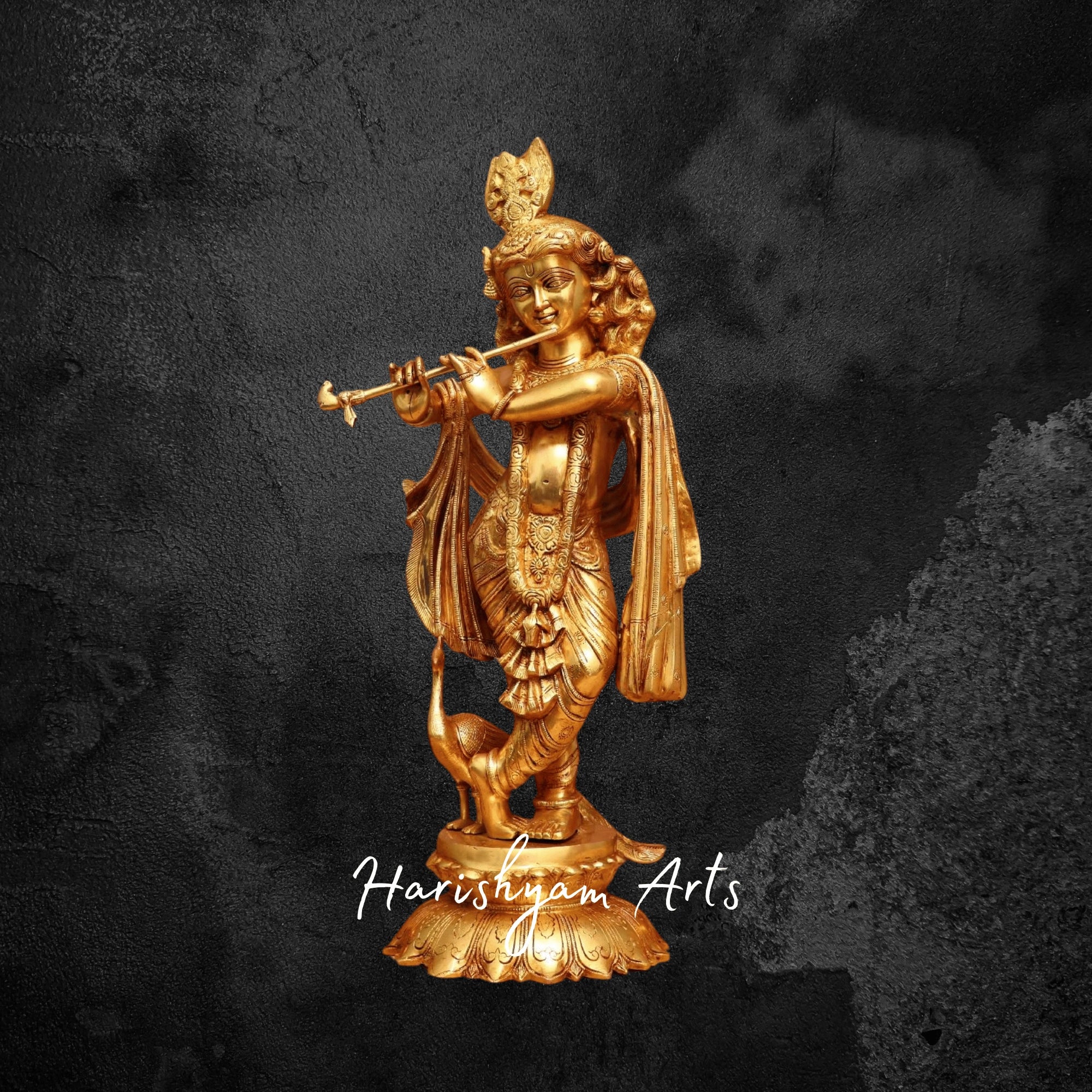 27" Large Brass Radha Krishna Idol for Grand Temple Settings