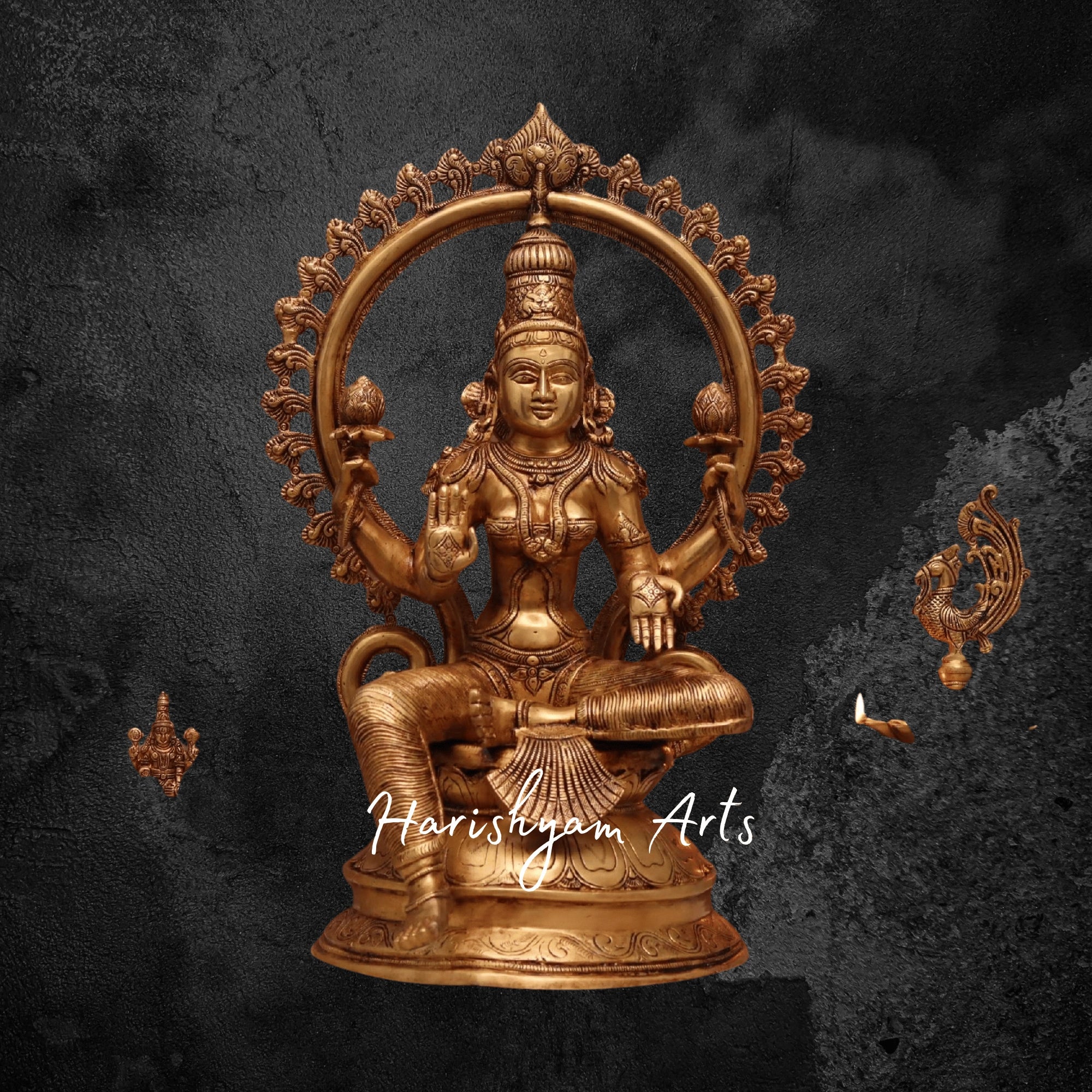 27" Laxmi Ji Brass Idol with Lotus and Ornate Frame Design
