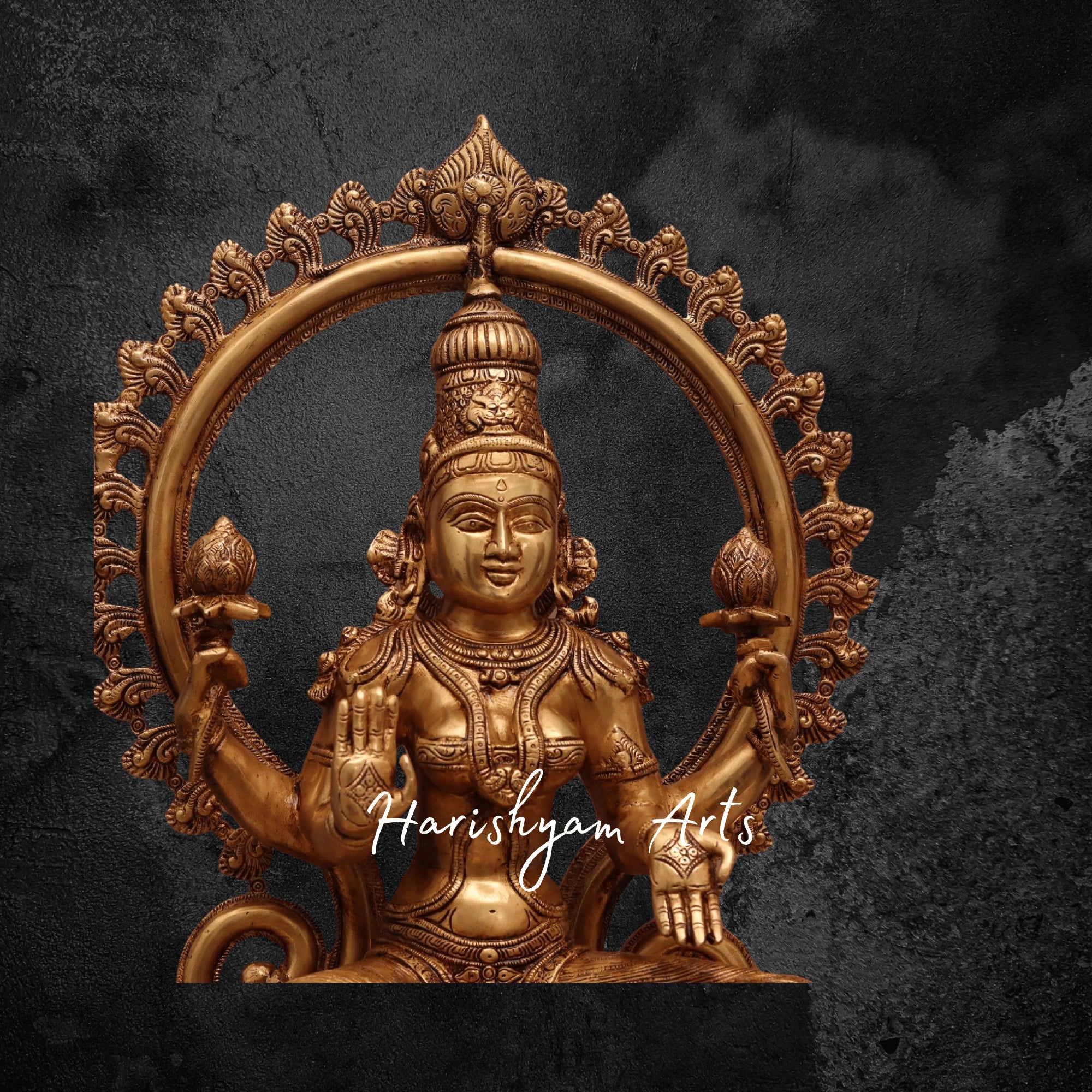 27" Laxmi Ji Brass Idol with Lotus and Ornate Frame Design