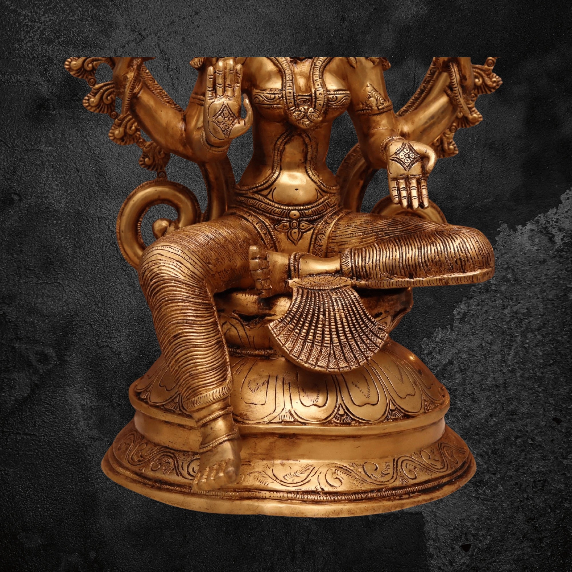 27" Laxmi Ji Brass Idol with Lotus and Ornate Frame Design