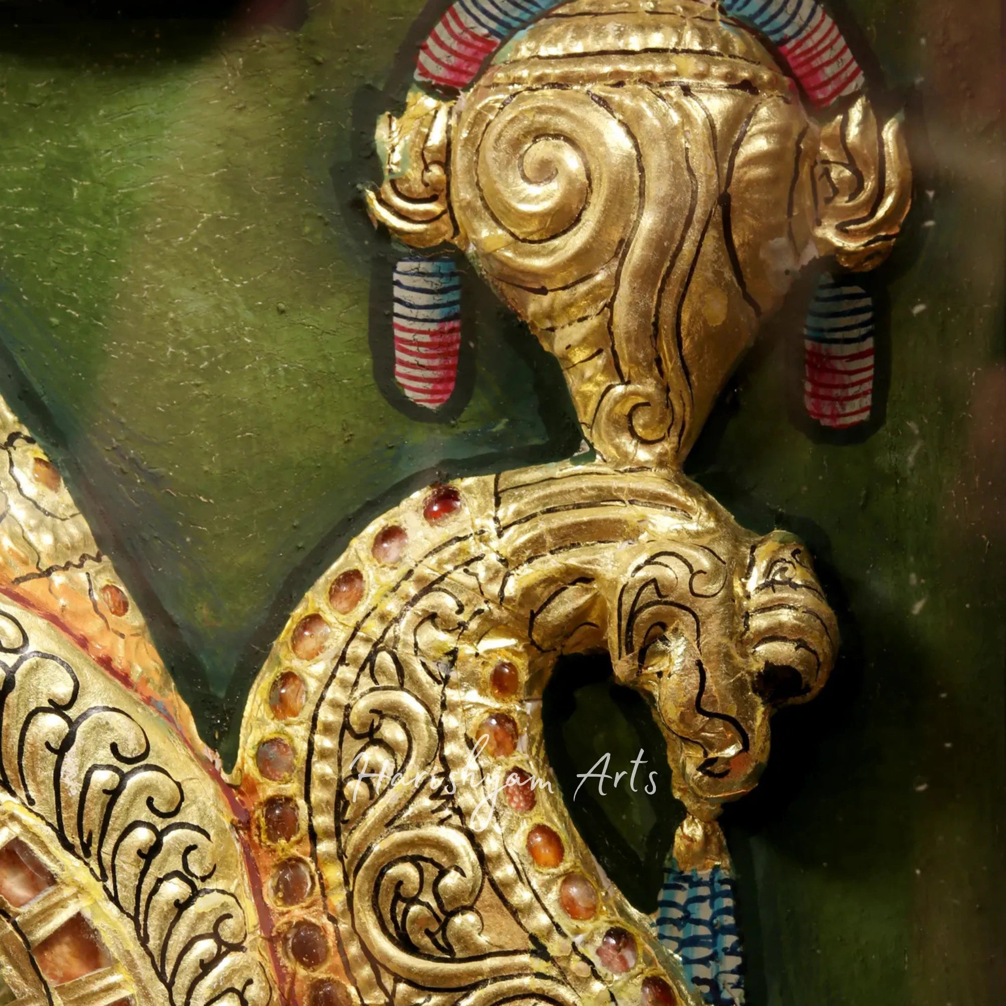 27" Lord Balaji and Goddess Padmavathi Embossed Tanjore Painting with Premium Teakwood Frame