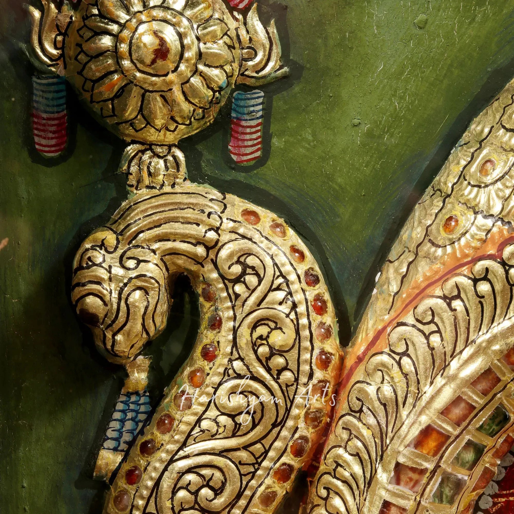 27" Lord Balaji and Goddess Padmavathi Embossed Tanjore Painting with Premium Teakwood Frame
