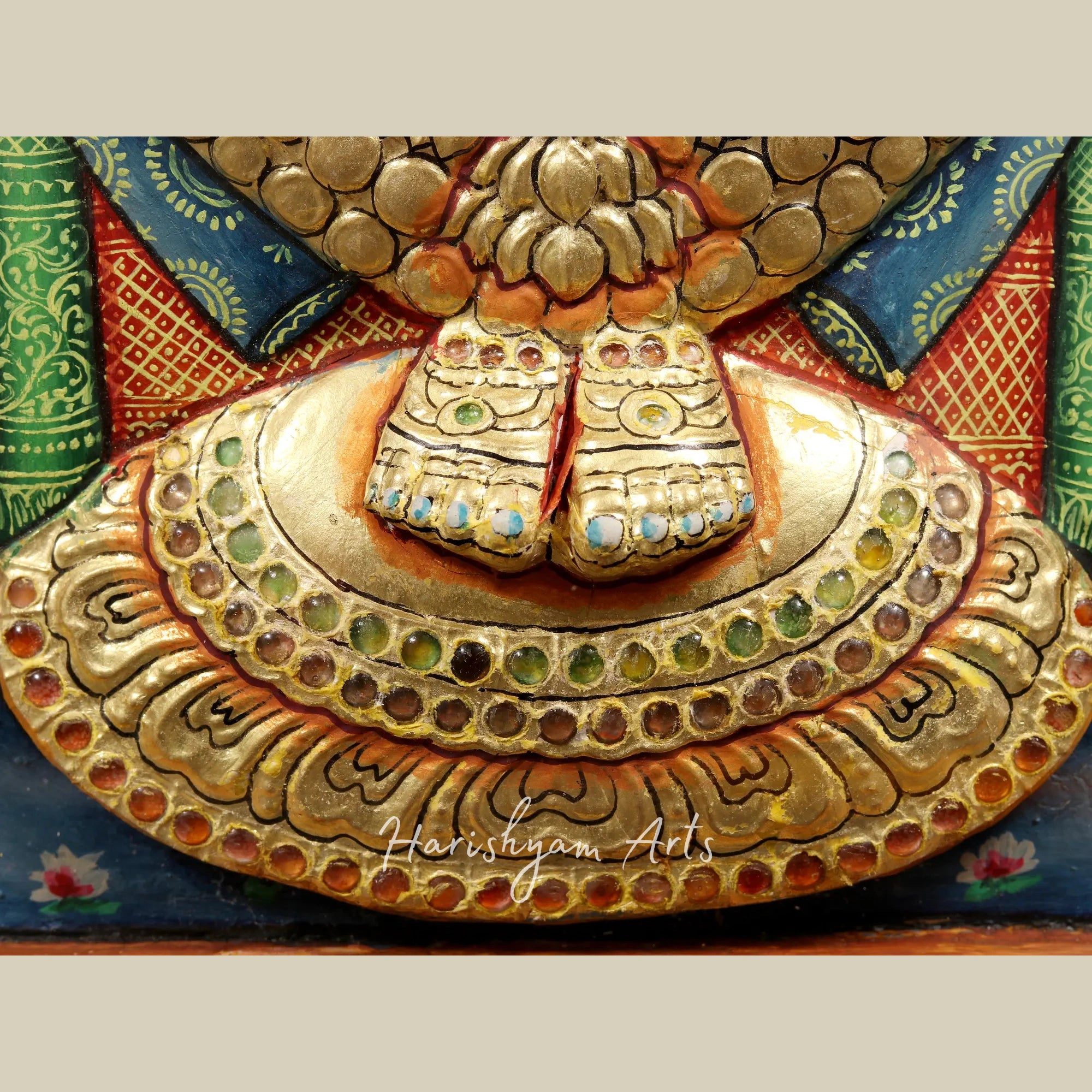 27" Lord Balaji and Goddess Padmavathi Embossed Tanjore Painting with Premium Teakwood Frame