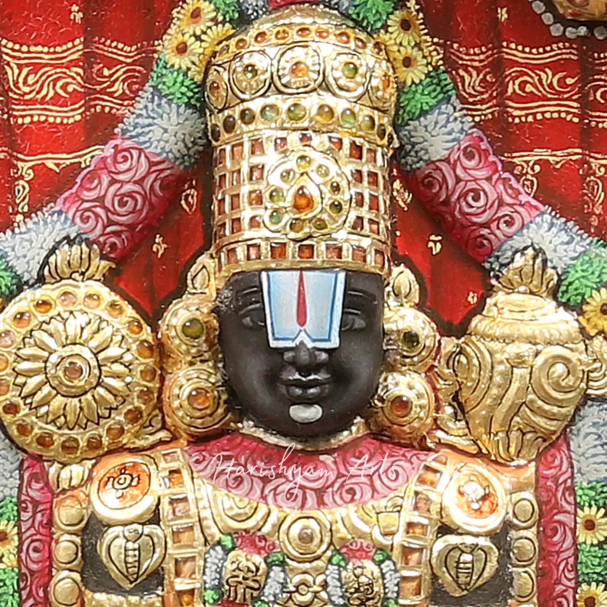 27" Lord Balaji and Goddess Padmavathi Embossed Tanjore Painting with Premium Teakwood Frame