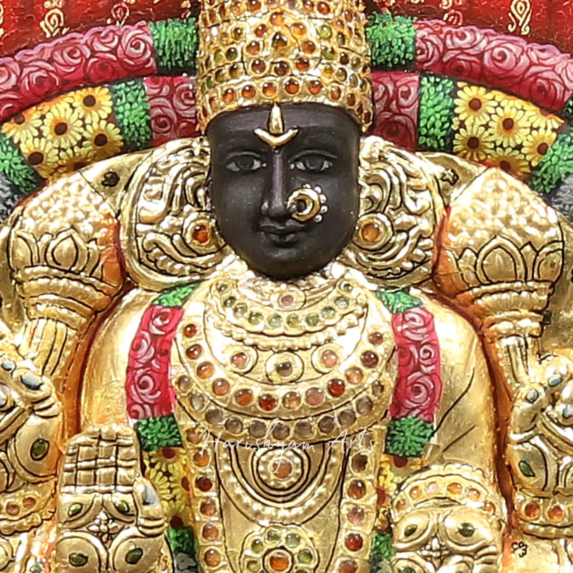 27" Lord Balaji and Goddess Padmavathi Embossed Tanjore Painting with Premium Teakwood Frame