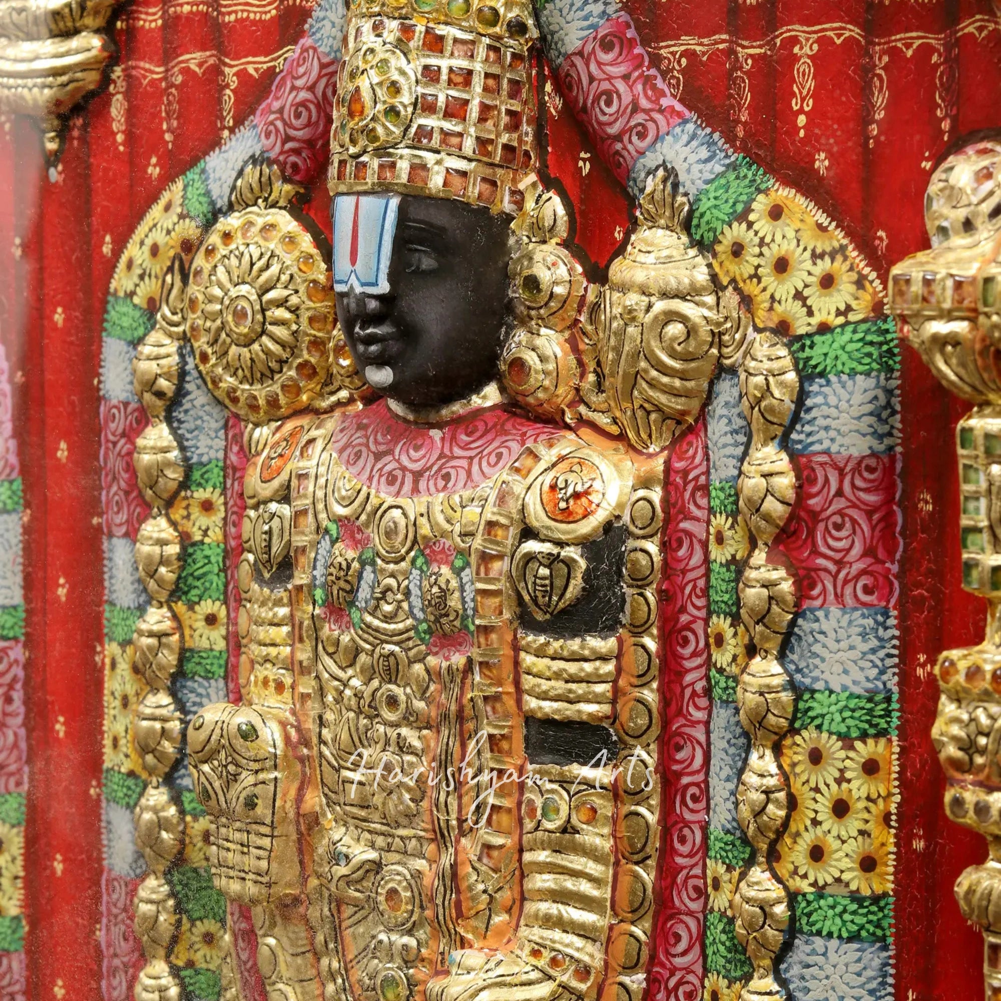 27" Lord Balaji and Goddess Padmavathi Embossed Tanjore Painting with Premium Teakwood Frame