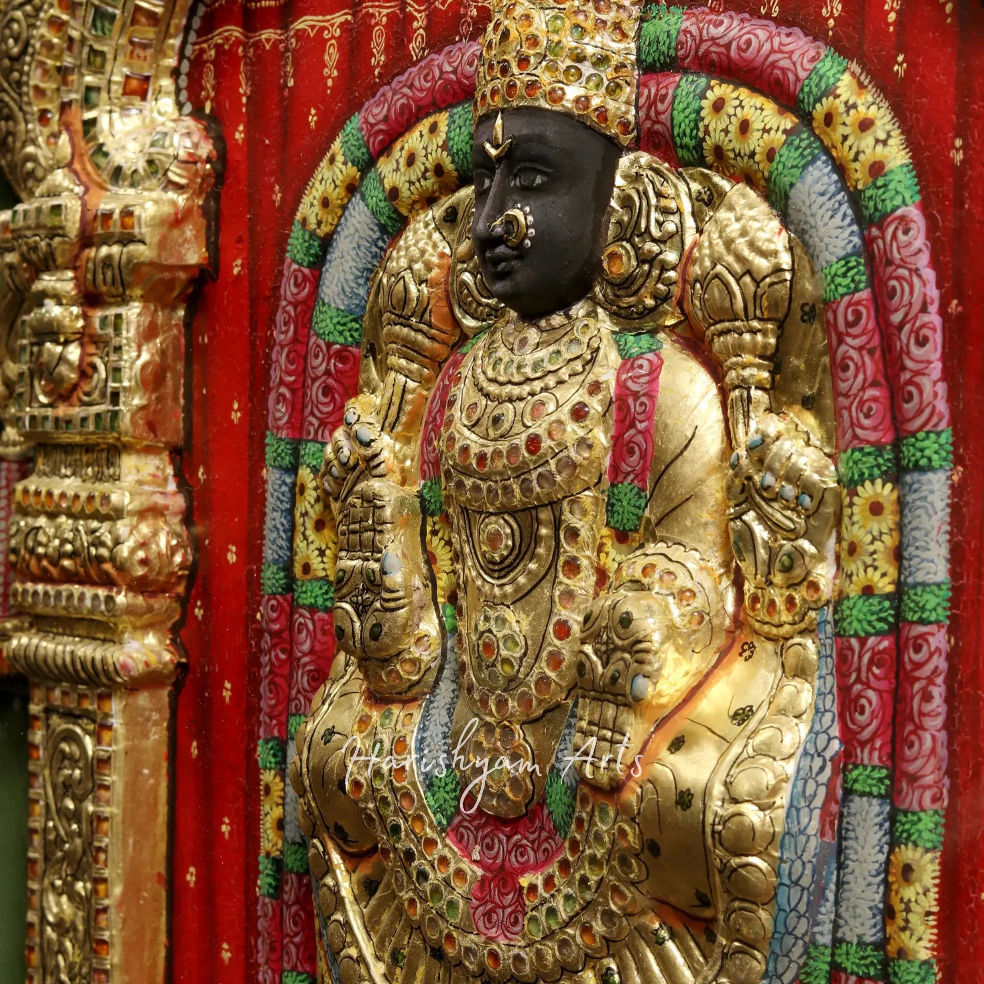 27" Lord Balaji and Goddess Padmavathi Embossed Tanjore Painting with Premium Teakwood Frame
