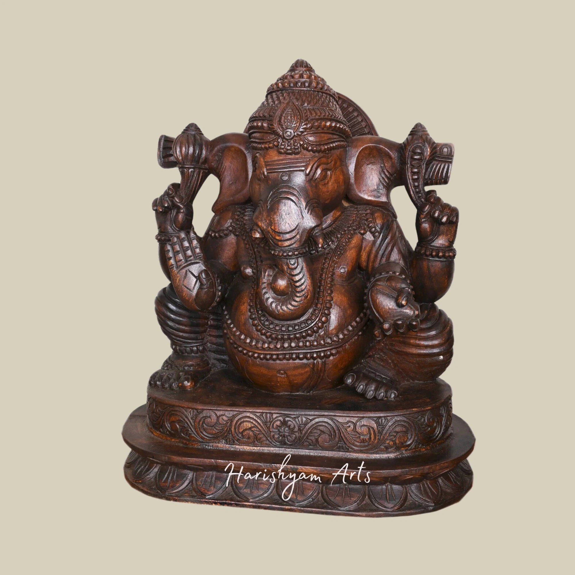 27" Shree Lambodara Wooden Ganesh Statue in Blessing Gesture1